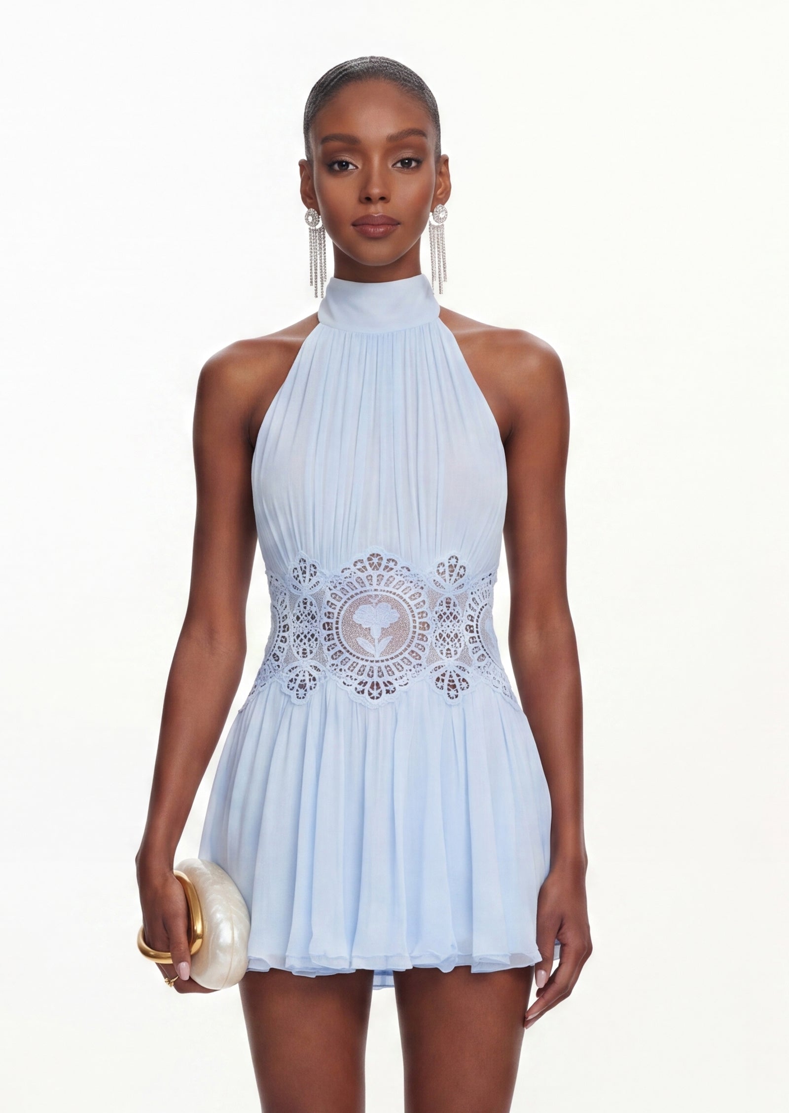 Nirva Sleeveless Sheer Mini Dress In Blue