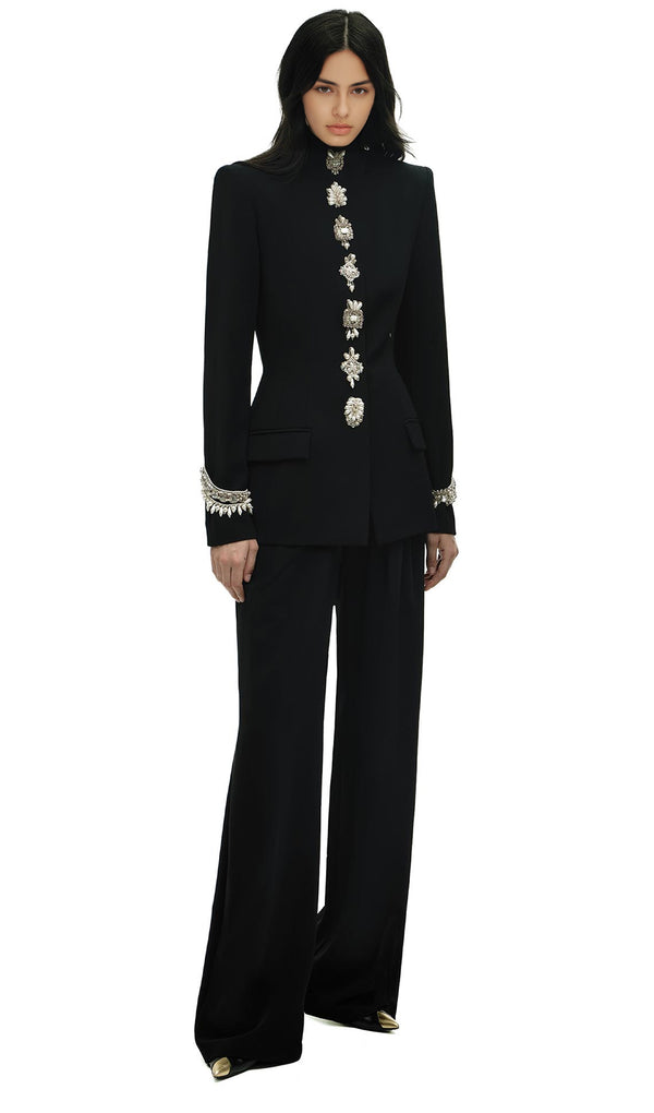 Black Embellished Jacket & Trousers Matching Set