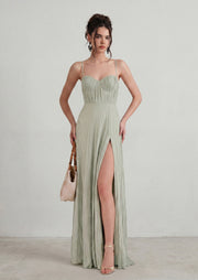 Elisabetta Crinkled Texture Maxi Dress With Slit