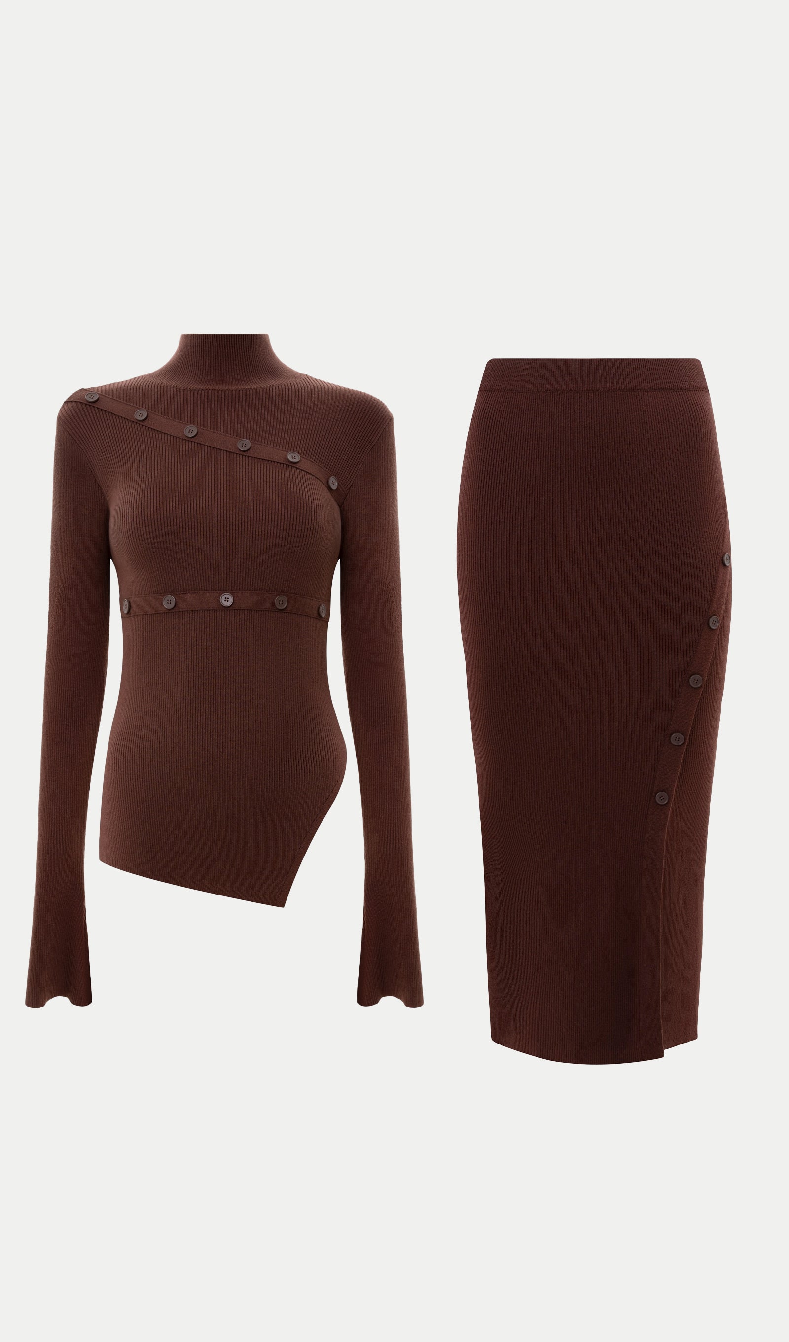 Asymmetrical Top & Maxi Skirt With Side Slit Set Brown