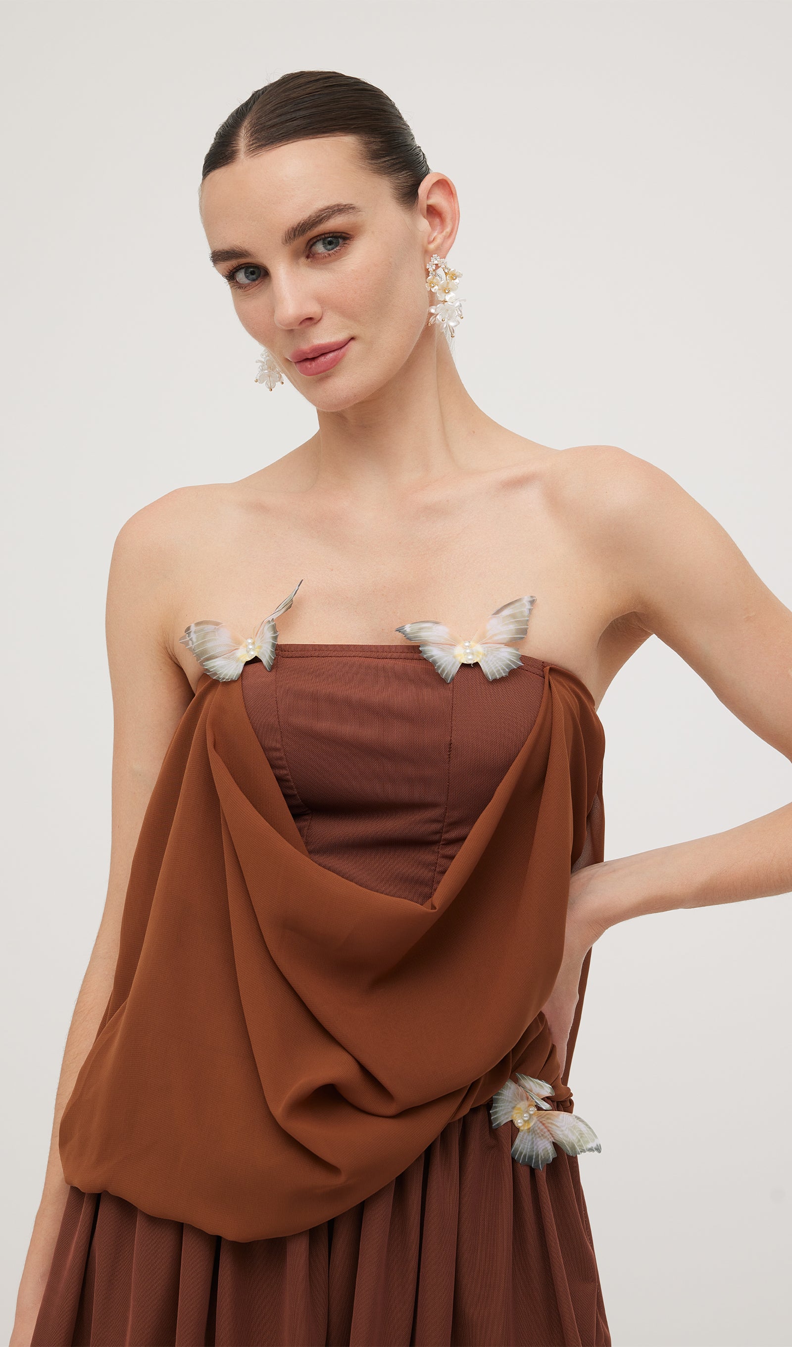 Midikleid in A-Linie mit Blumenmuster und Laternenärmeln