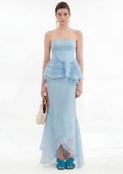 Midikleid in A-Linie mit Blumenmuster und Laternenärmeln