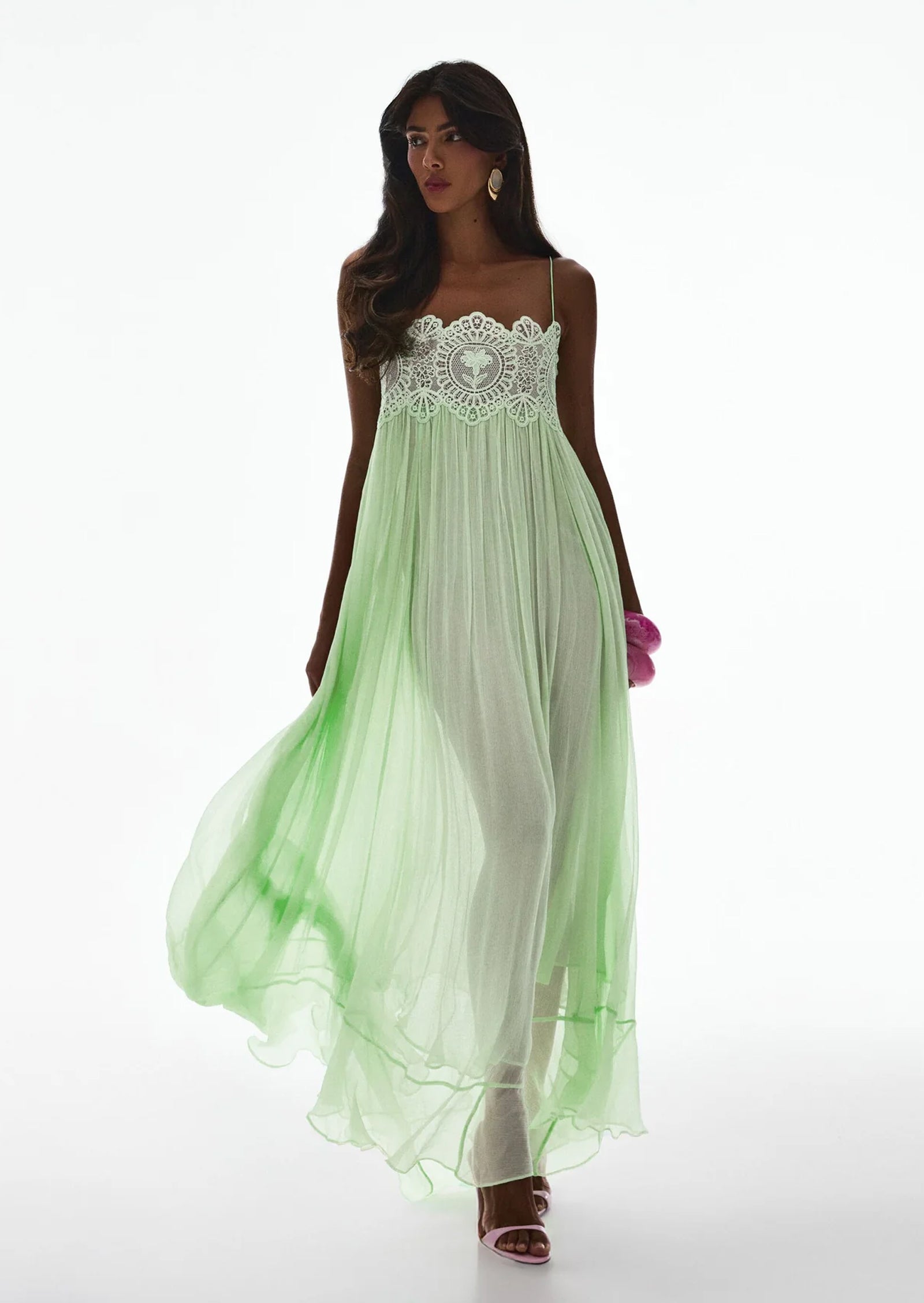 Midikleid in A-Linie mit Blumenmuster und Laternenärmeln