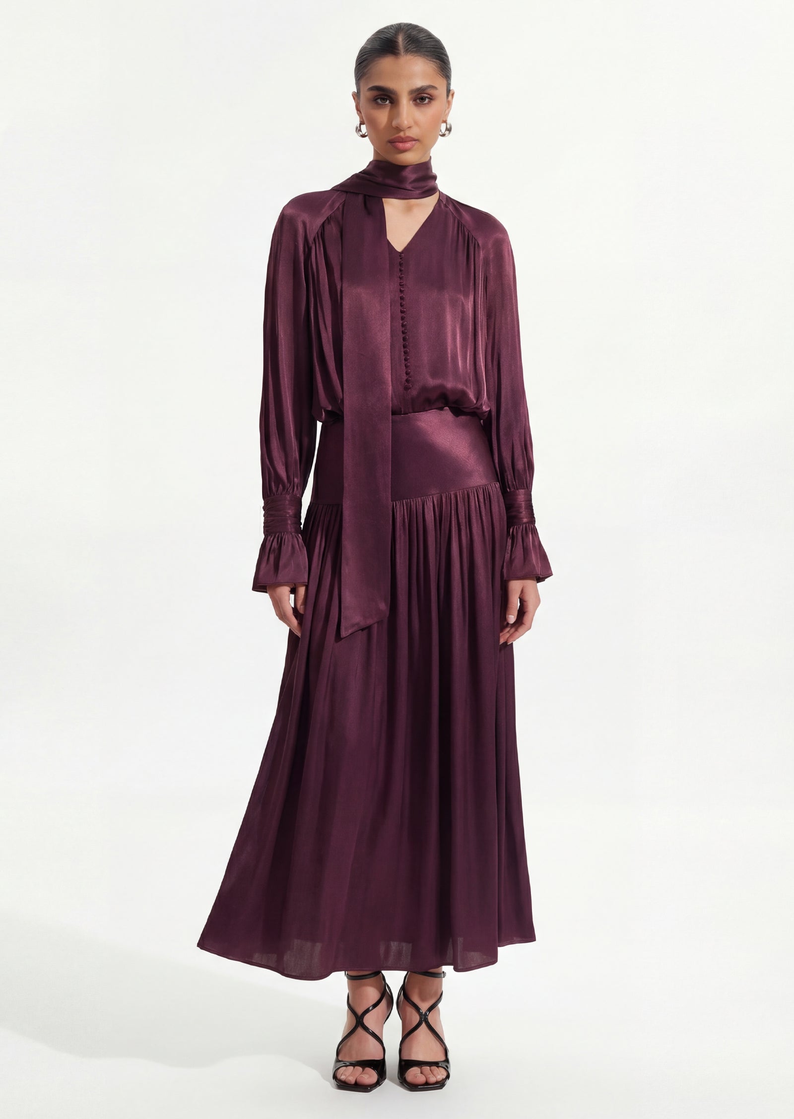 Viscose Midi Dress With Matching Ribbon Scarf