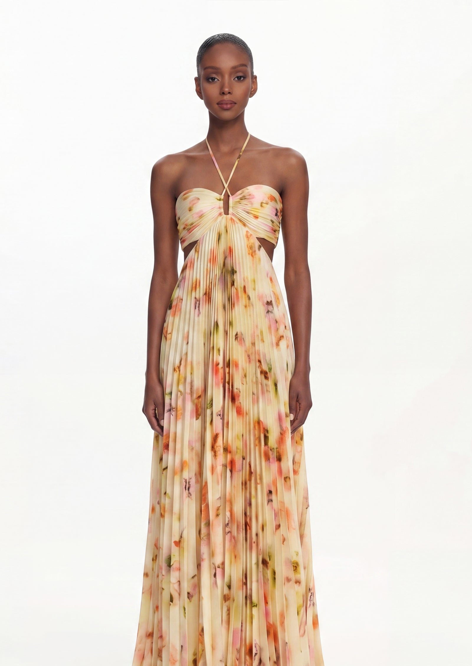Midikleid in A-Linie mit Blumenmuster und Laternenärmeln