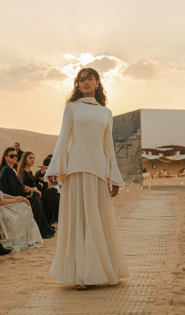 Midikleid in A-Linie mit Blumenmuster und Laternenärmeln