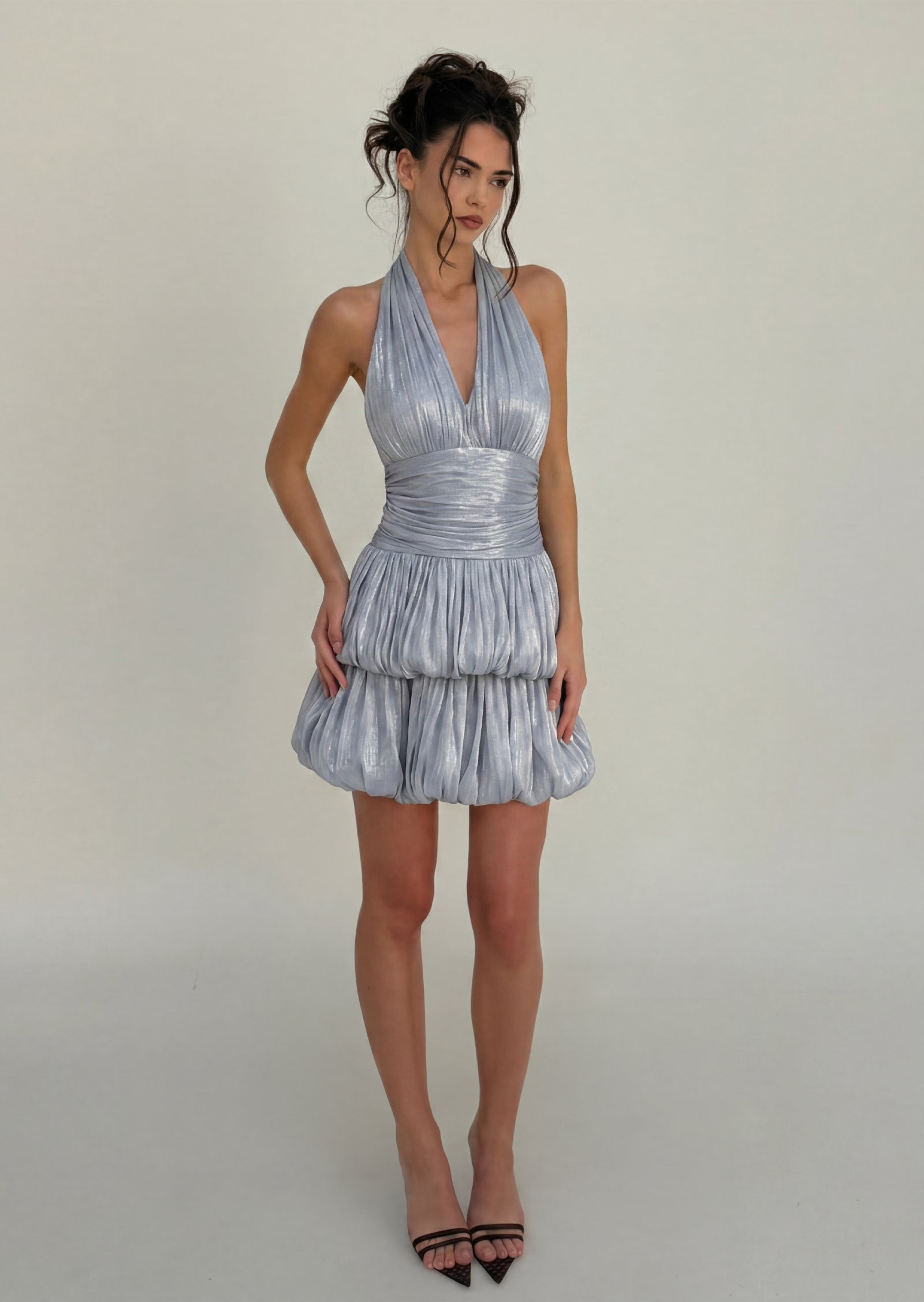 Helsa Halter Puff Hem Mini Dress