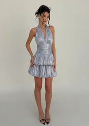 Helsa Halter Puff Hem Mini Dress
