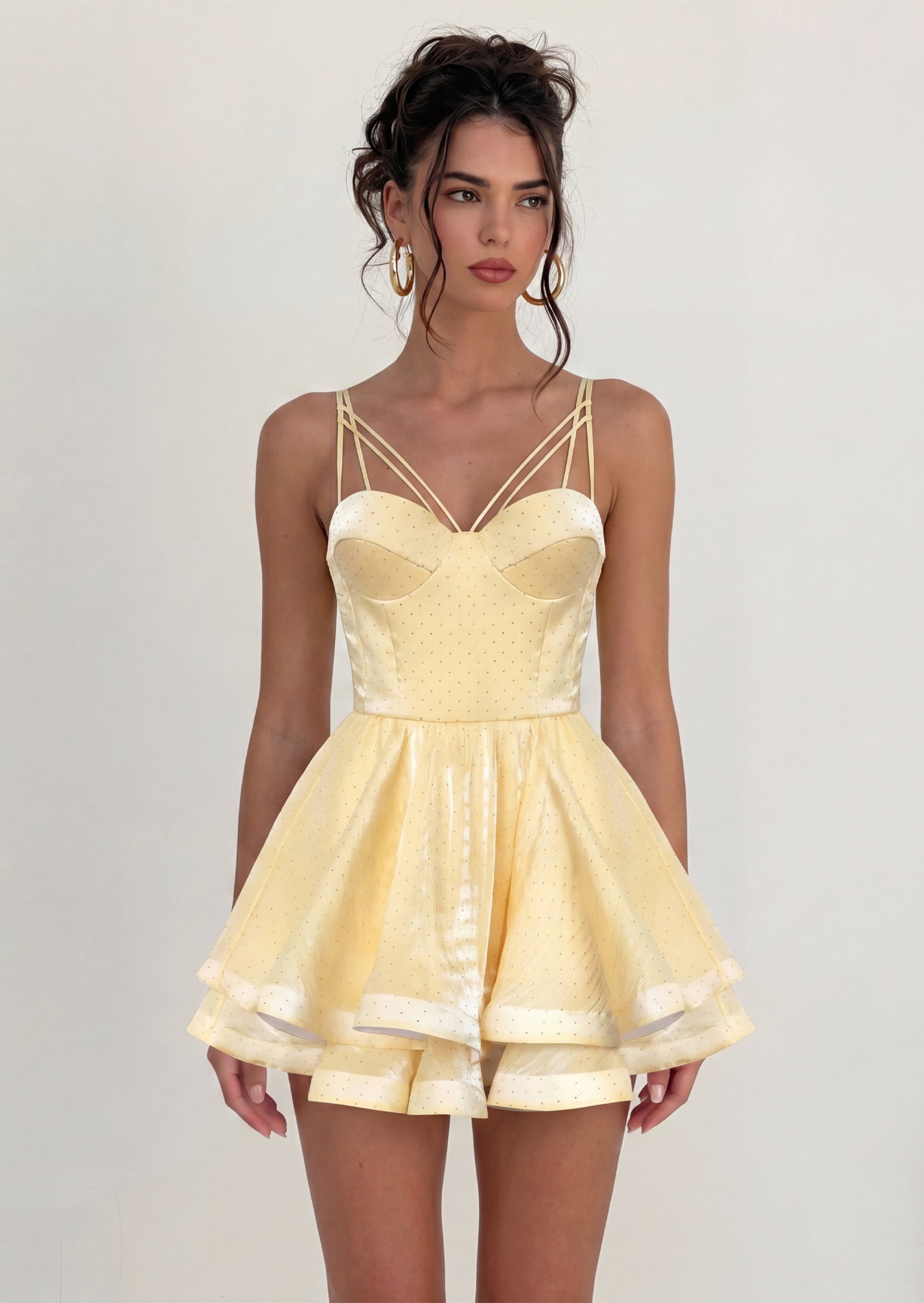 Joelle Mini Dress With Rhinestones In Yellow