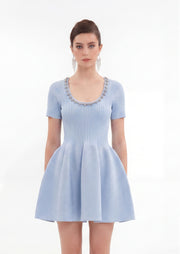 Sandro Knit Mini Dress In Light Blue