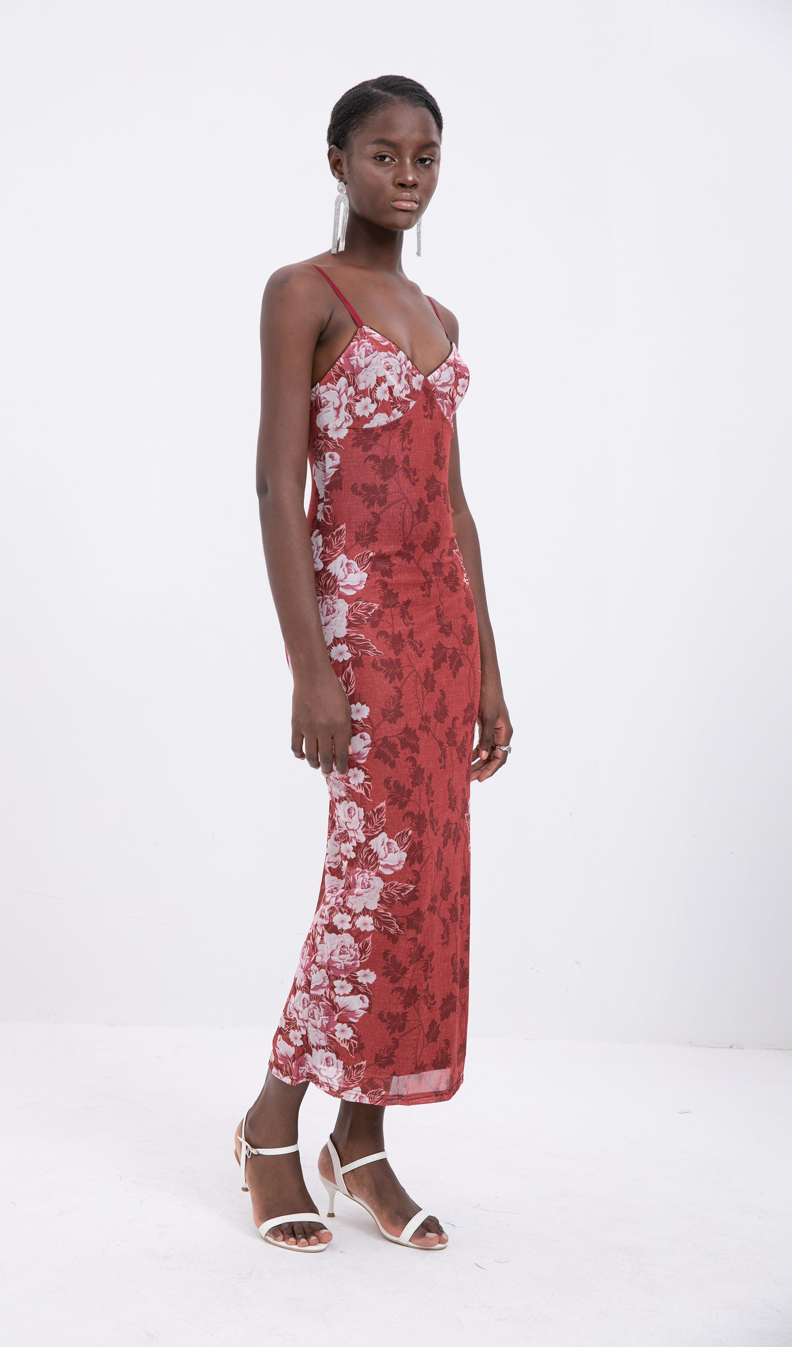 Trendy Floral Rose Stripe Maxi Dress