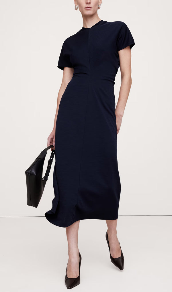 Blue Wool-Blend Scuba Midi Dress