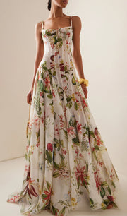 Floral Ruched Floral And Fauna Maxi Dress
