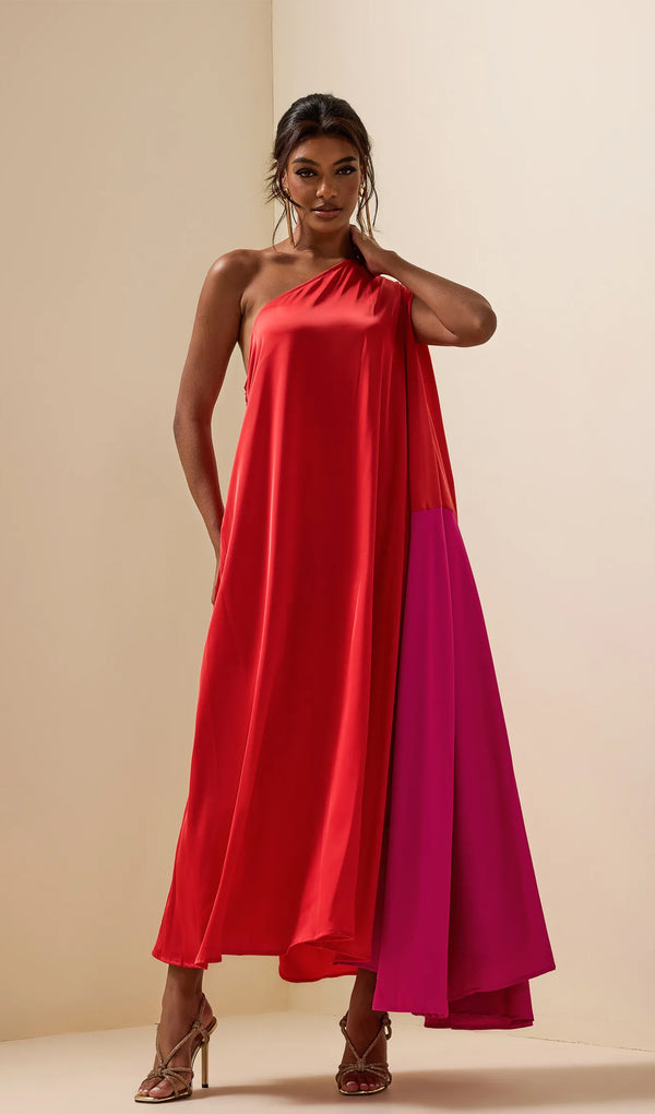 Color Block Satin Maxi Dress