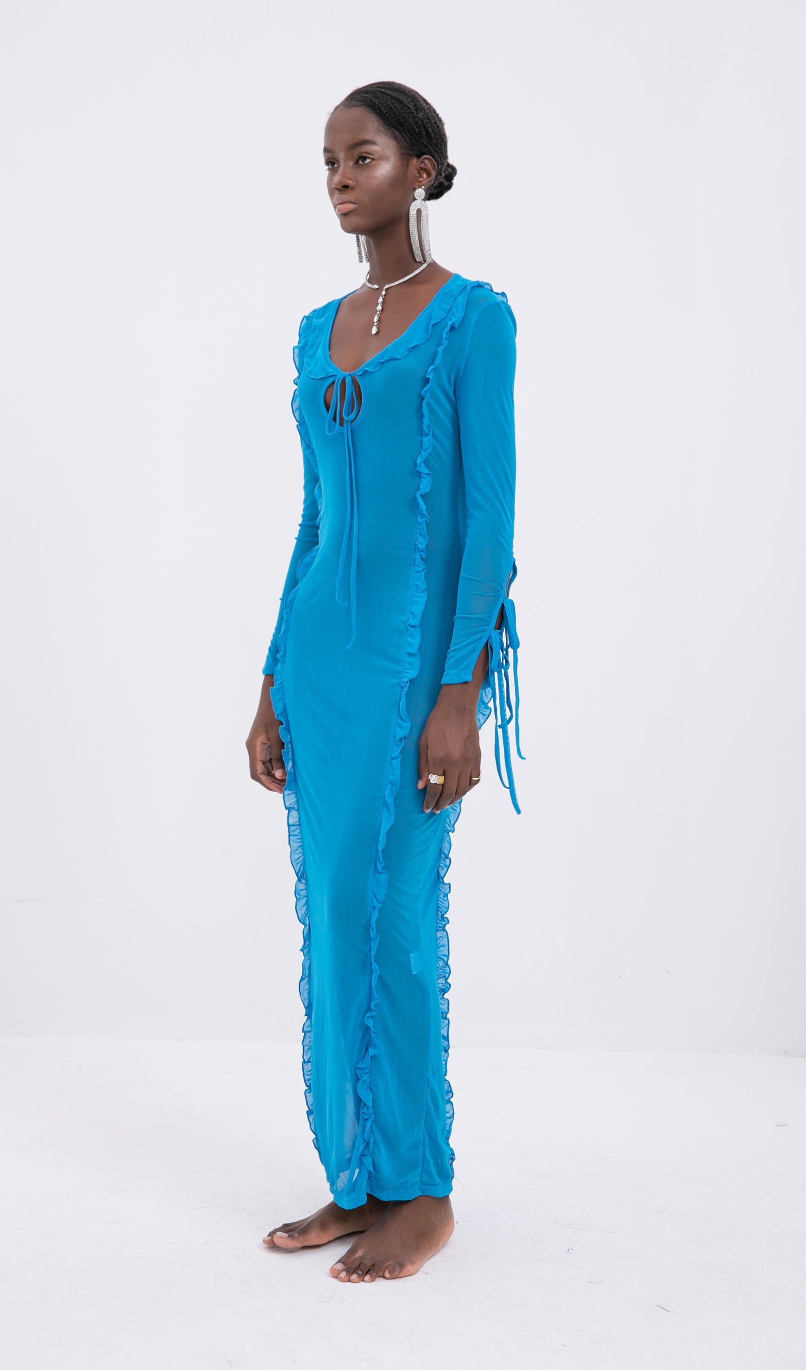 Trendy Florence Blue Ruffle Maxi Dress