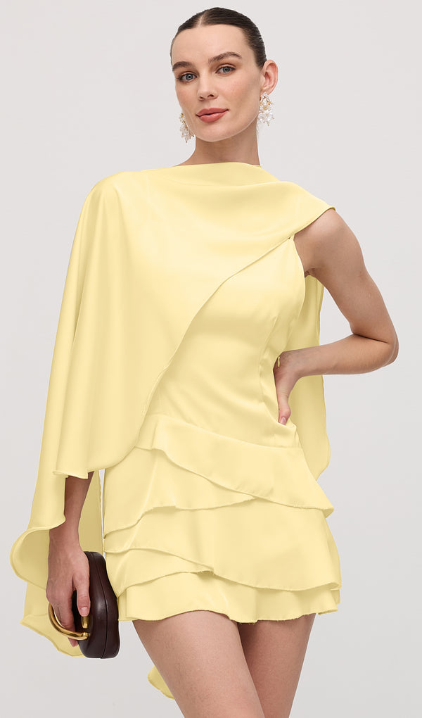 Satin Cape Two Piece Mini Dress In Yellow