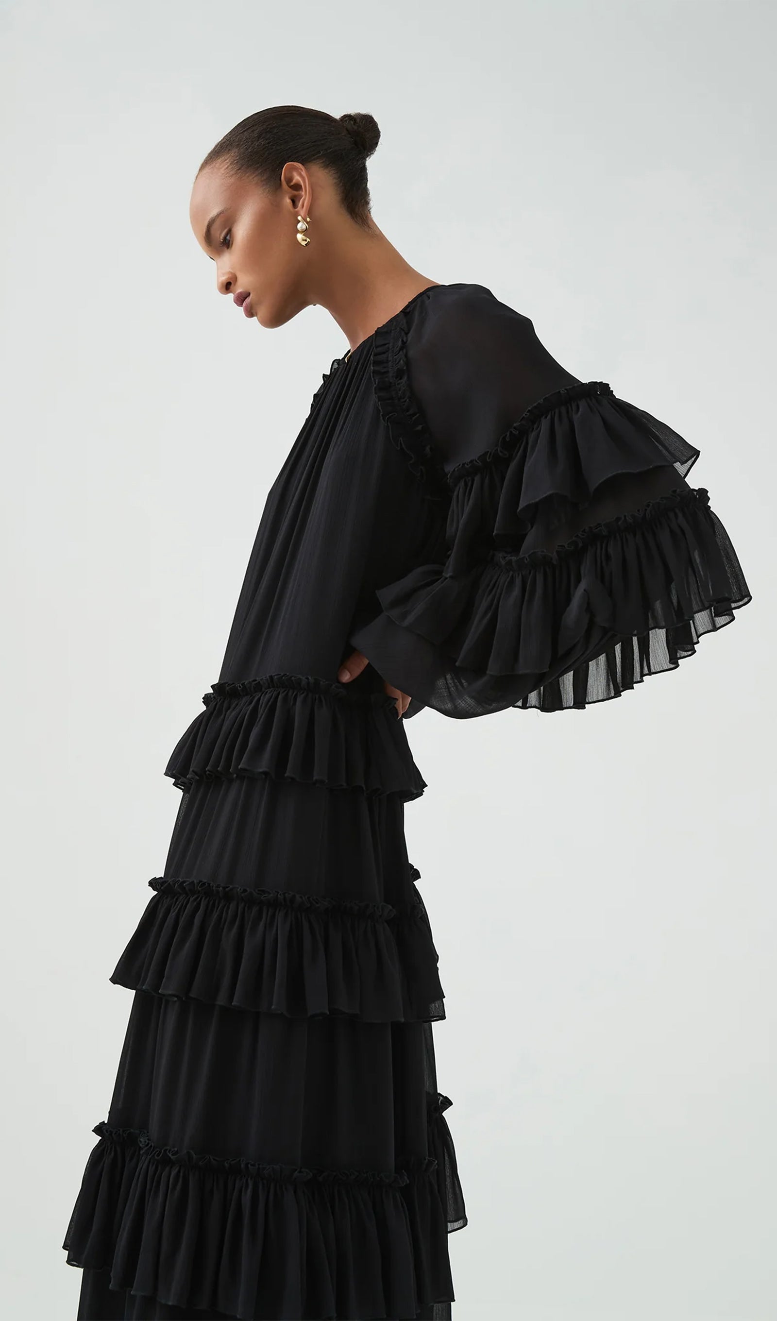 Midikleid in A-Linie mit Blumenmuster und Laternenärmeln