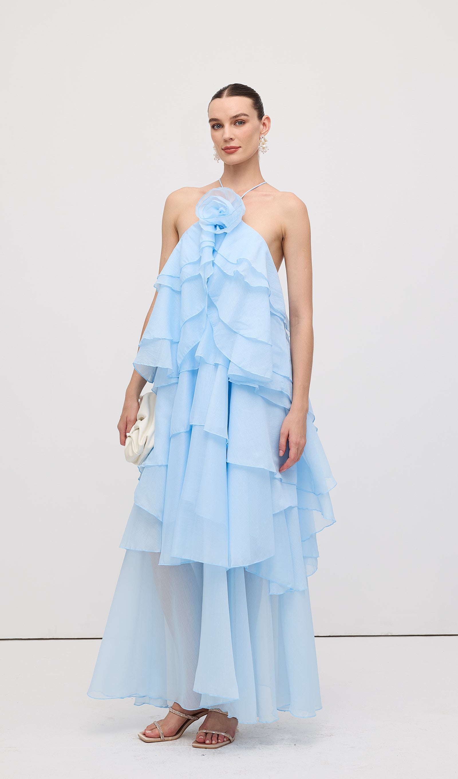 Midikleid in A-Linie mit Blumenmuster und Laternenärmeln
