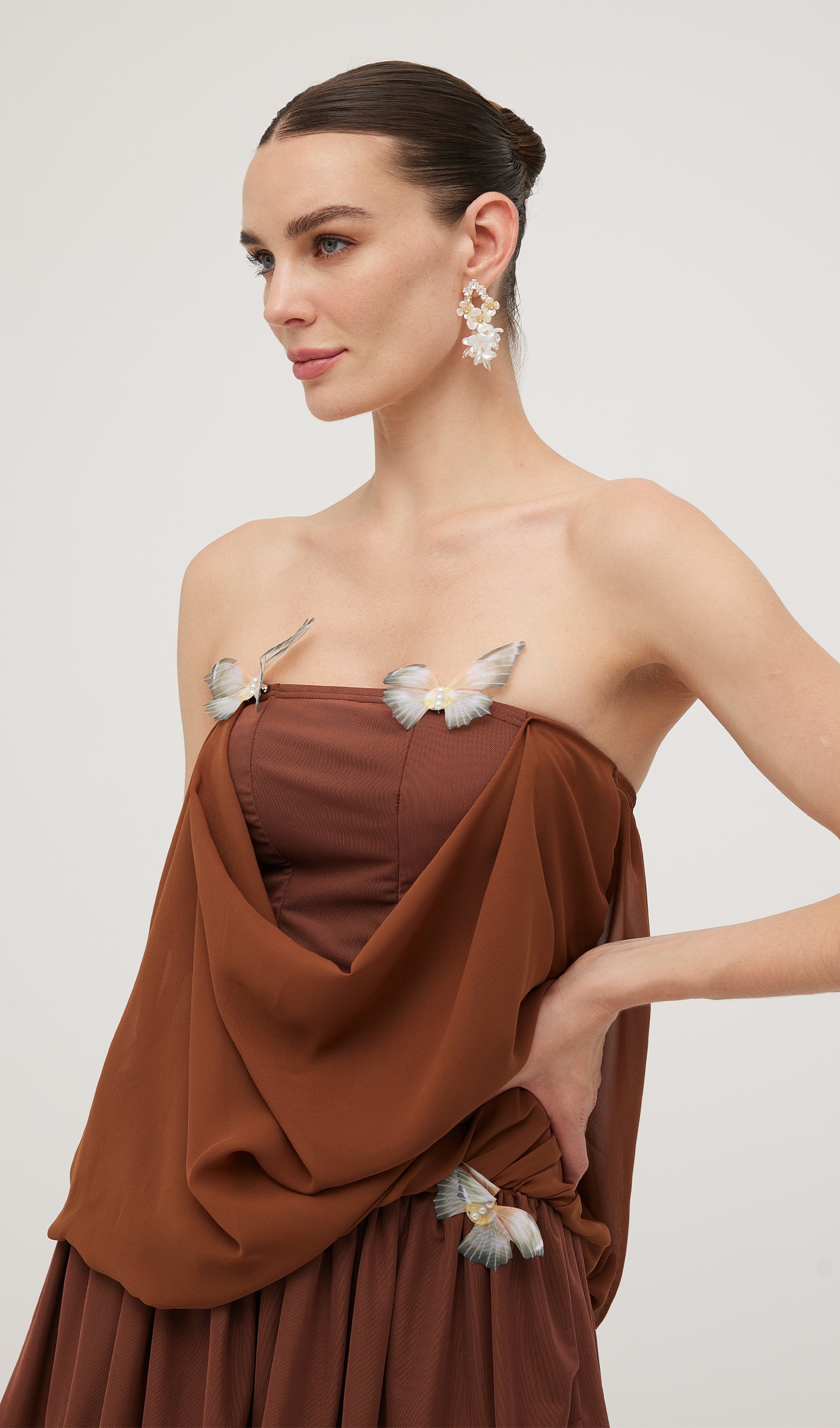 Midikleid in A-Linie mit Blumenmuster und Laternenärmeln