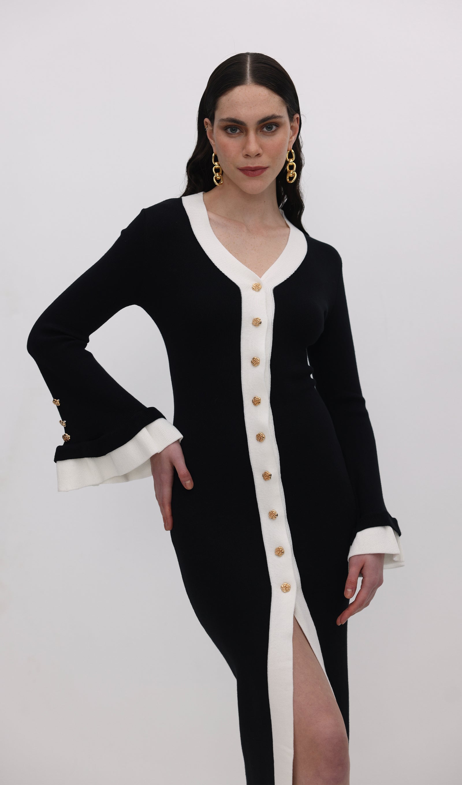 Midikleid in A-Linie mit Blumenmuster und Laternenärmeln