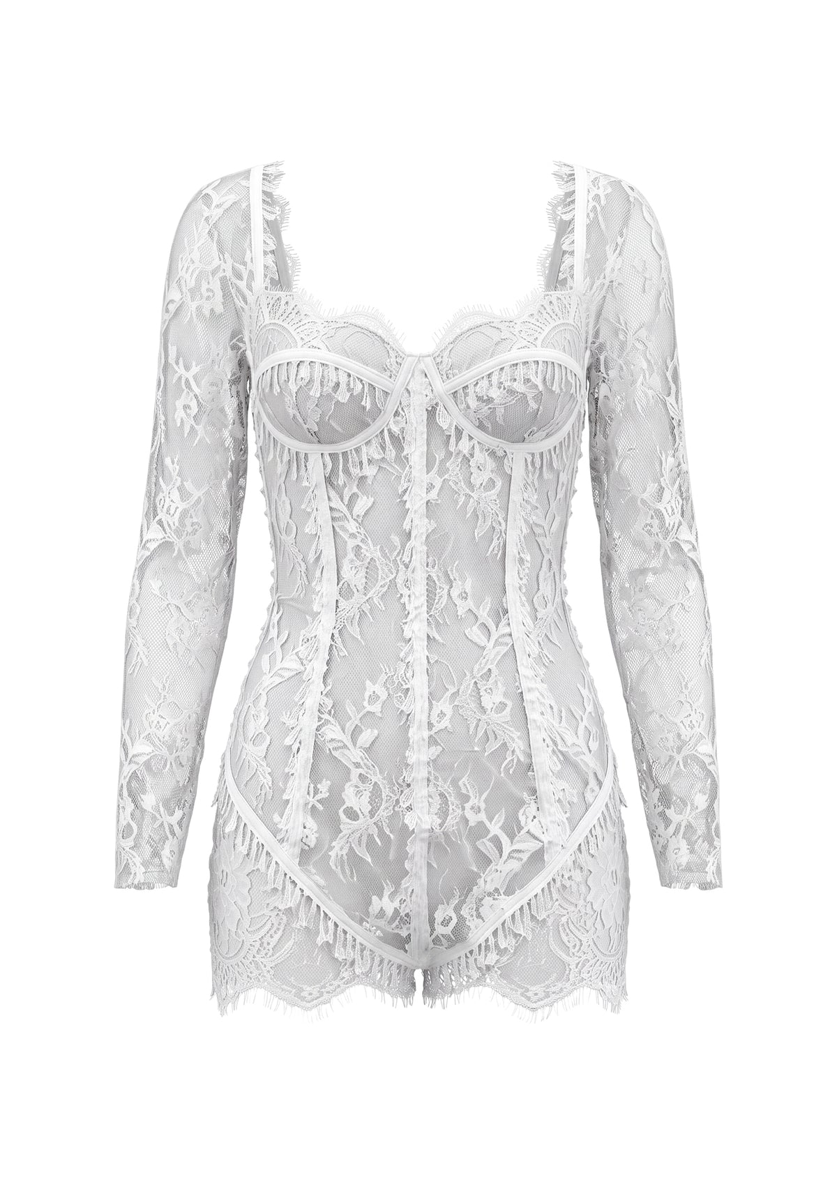 Hades Lace  Beaded Mini Dress In  White