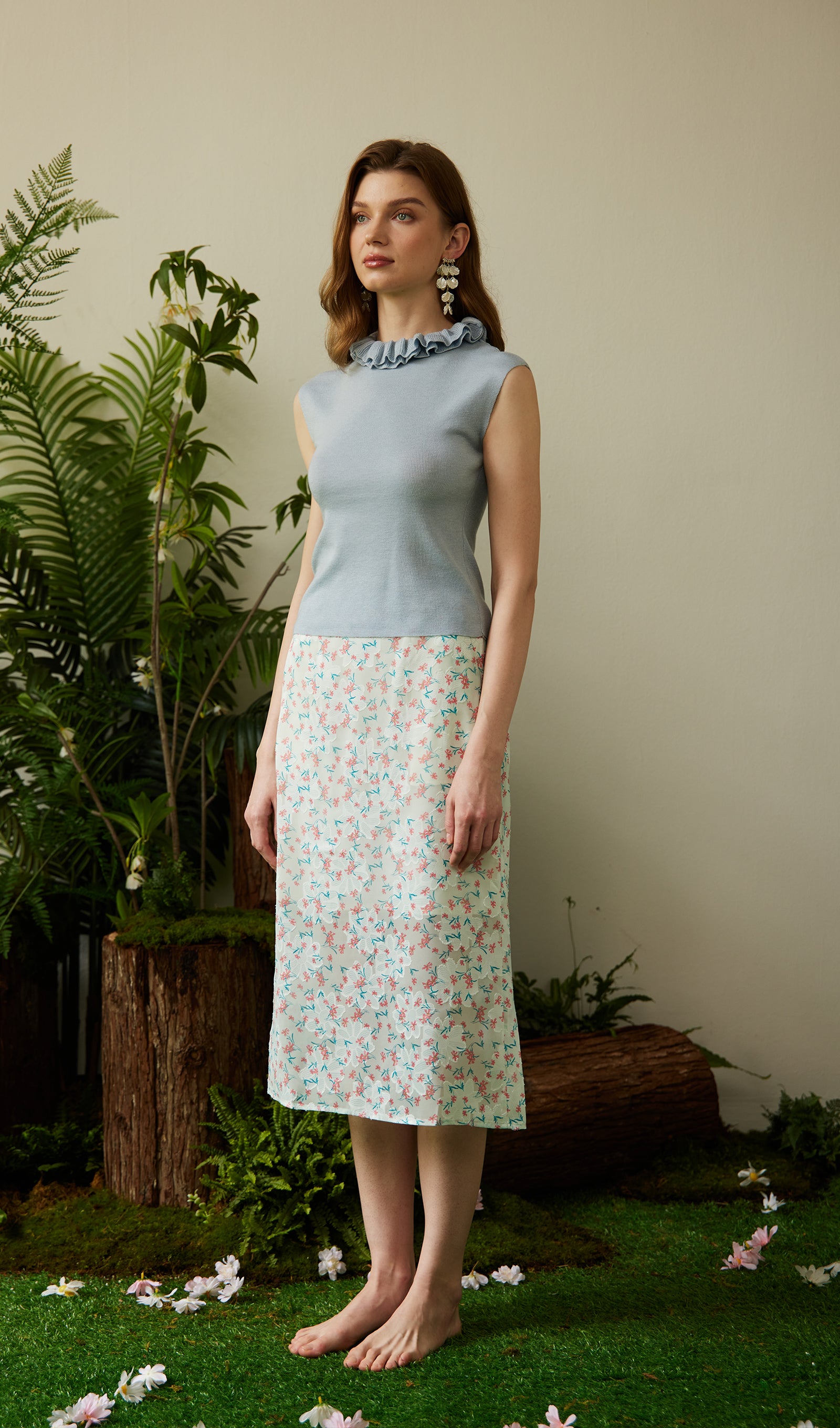 Floral Print Split Midi Skirt