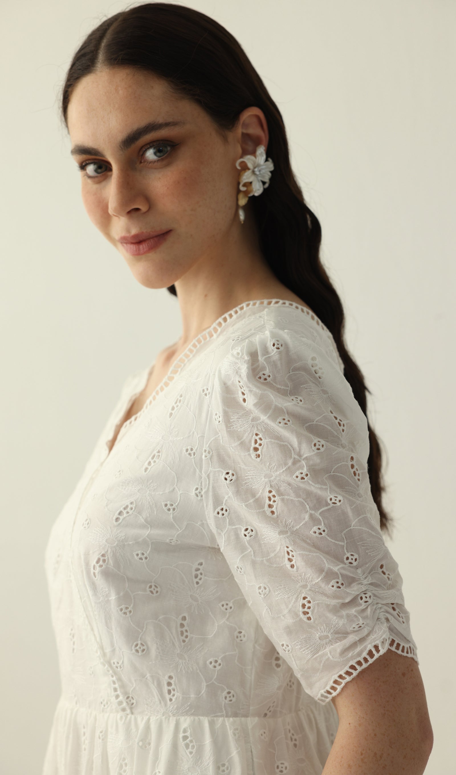 Midikleid in A-Linie mit Blumenmuster und Laternenärmeln