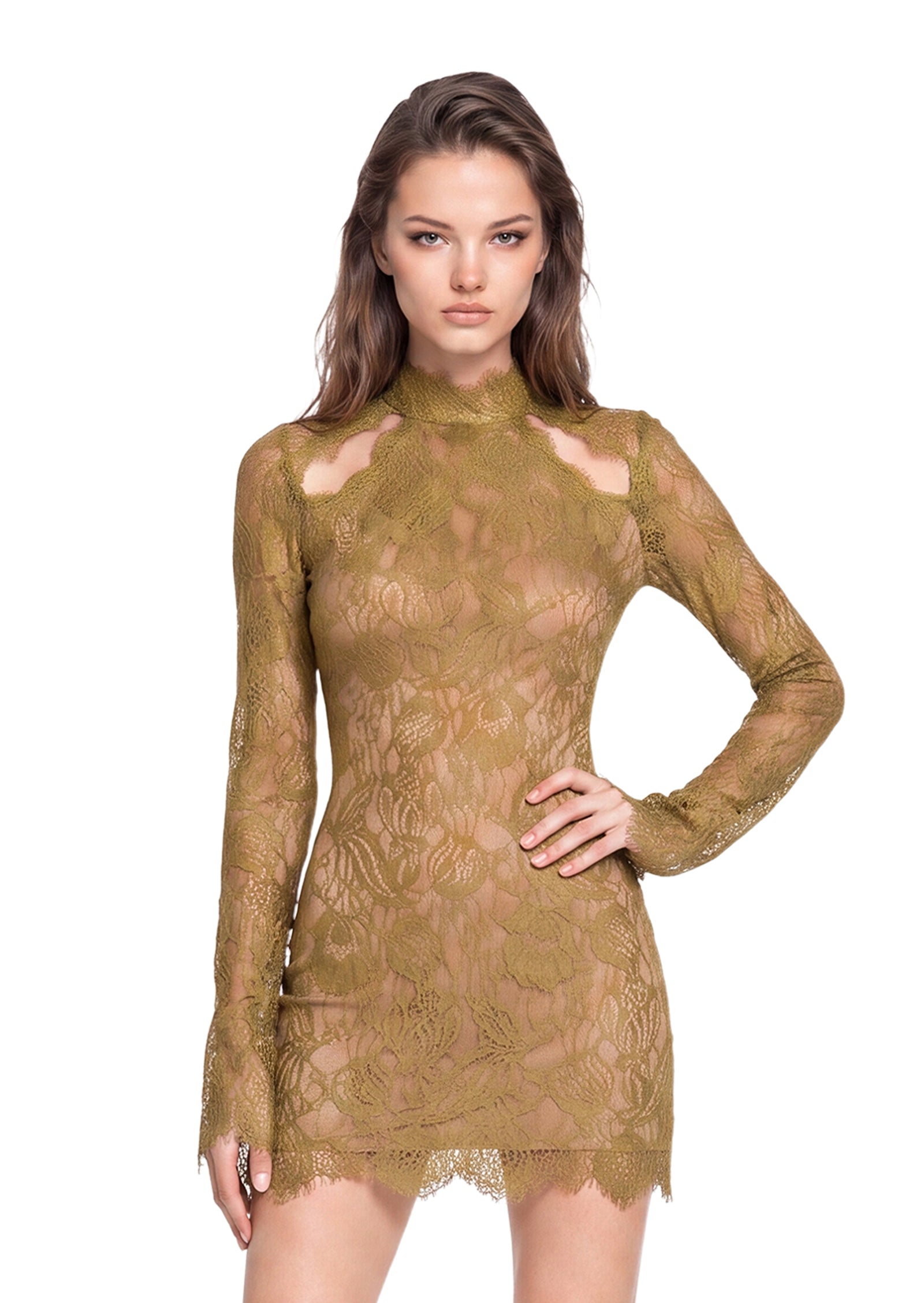 Kahua Lace long Sleeved Mini Dress