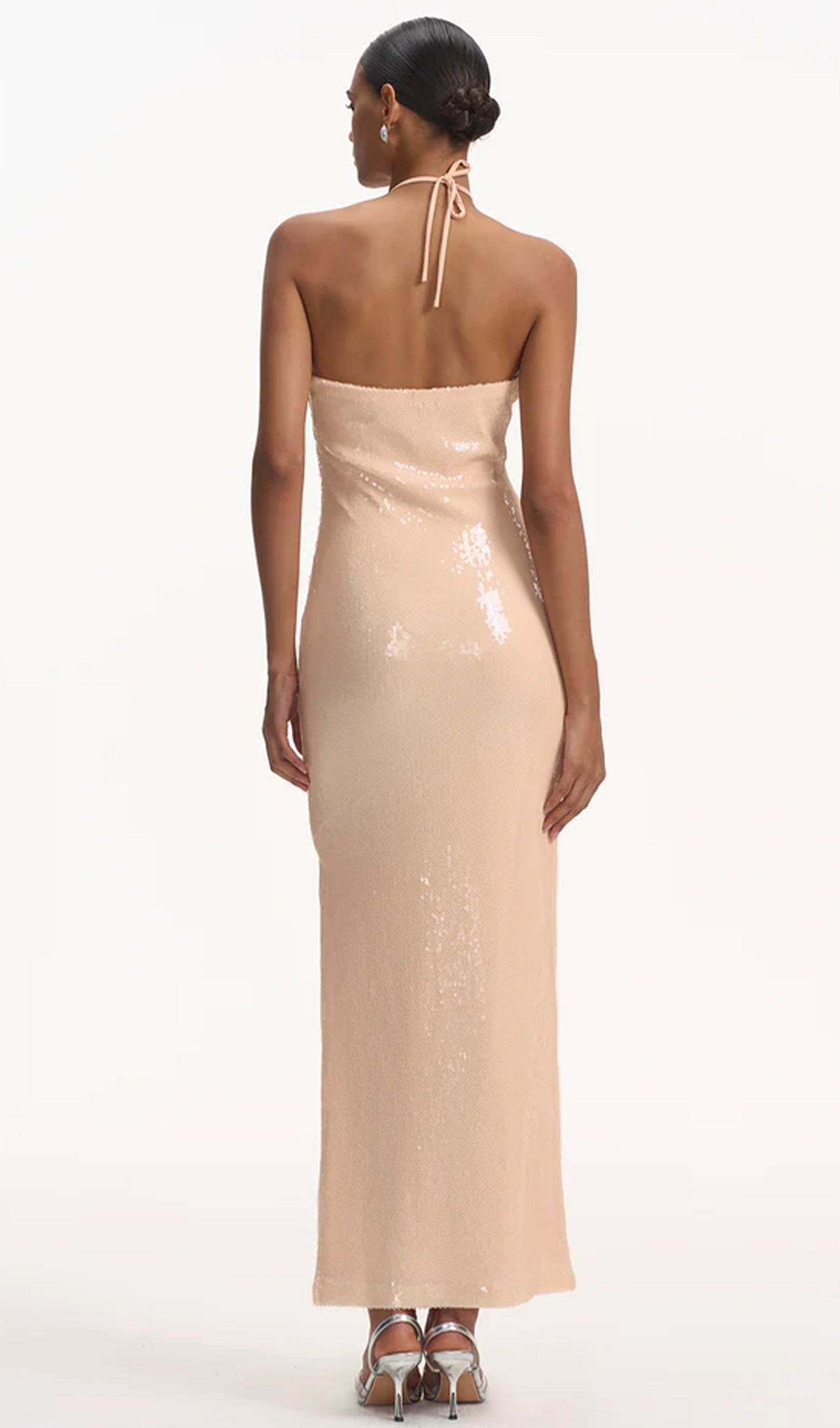Floral Halter Neck Sequined Maxi Dress