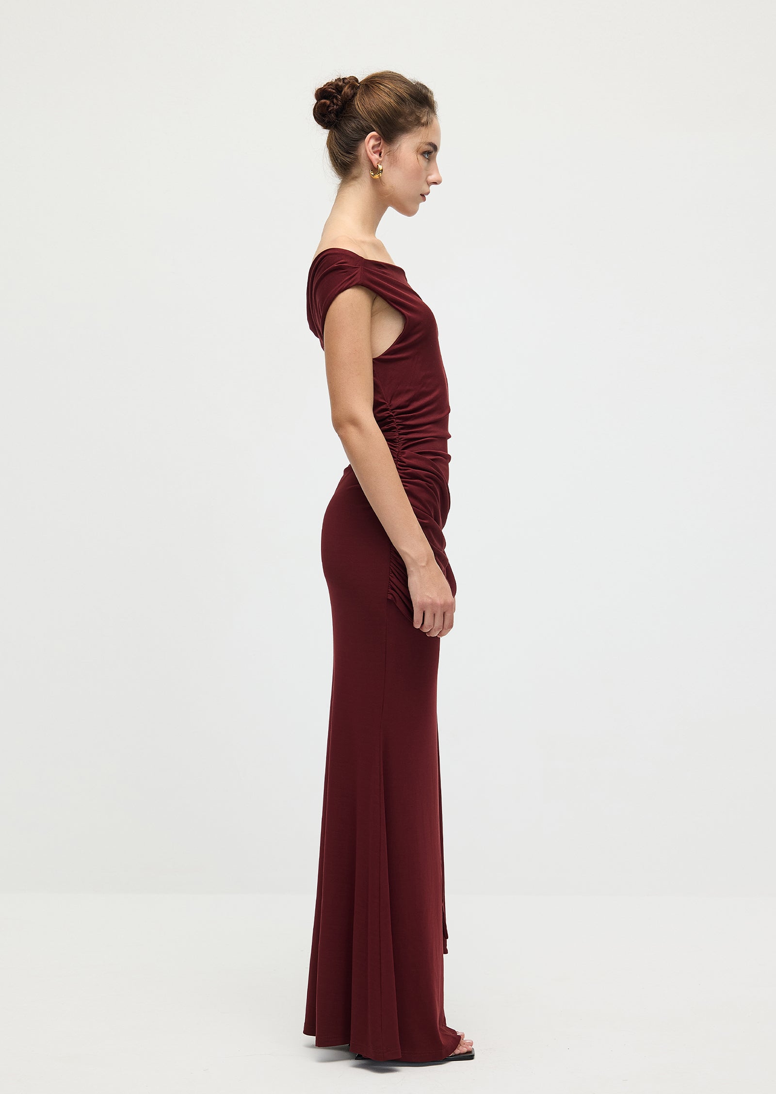 Solid Slinky Fishtail Maxi Dress In Mahogany