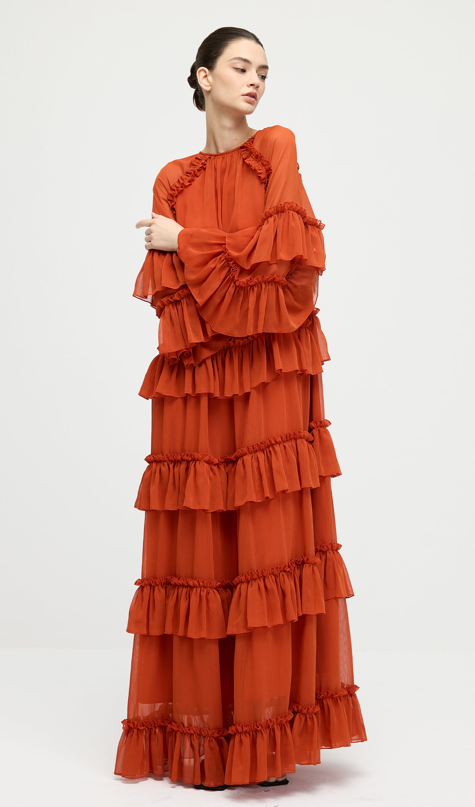 Midikleid in A-Linie mit Blumenmuster und Laternenärmeln