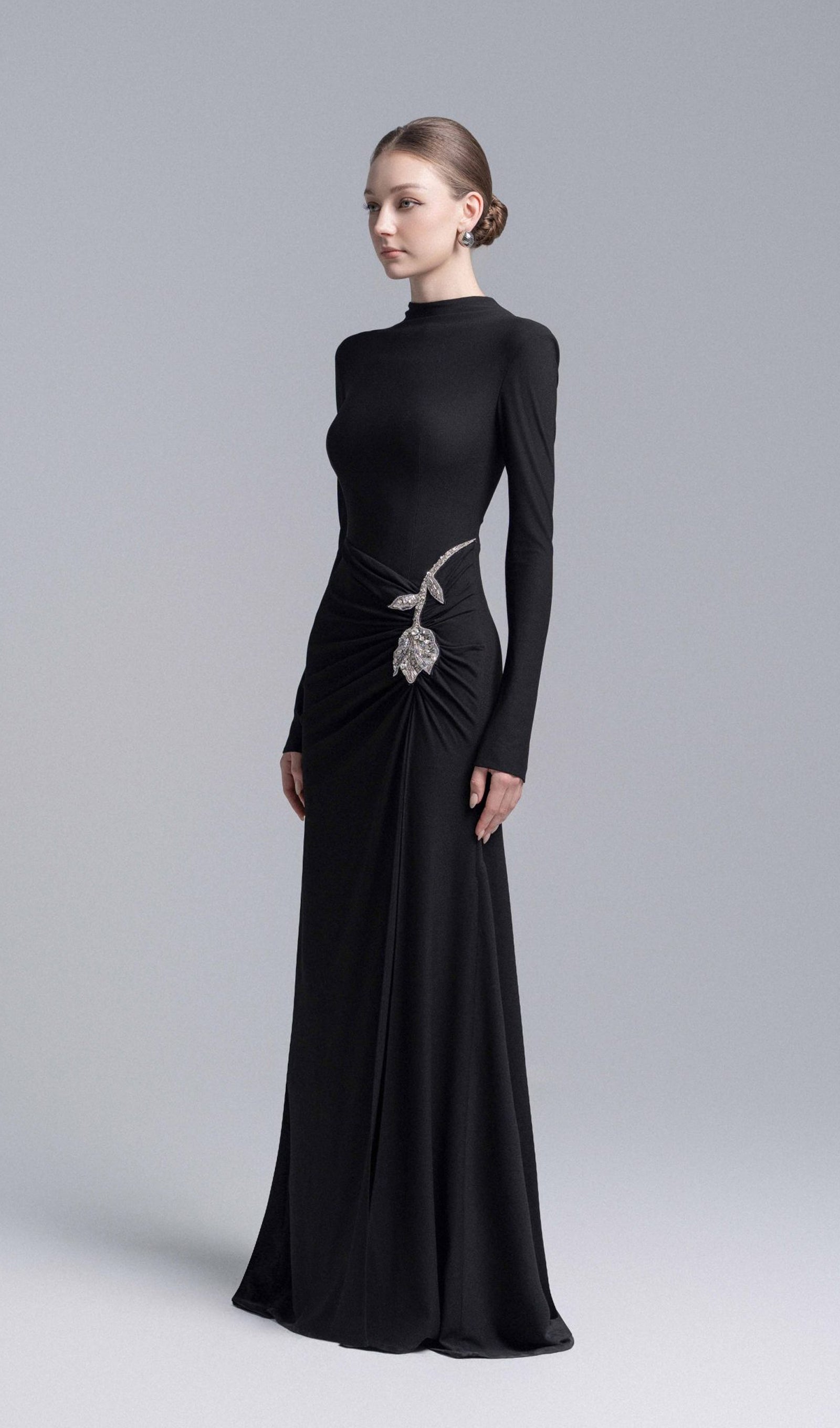 Midikleid in A-Linie mit Blumenmuster und Laternenärmeln