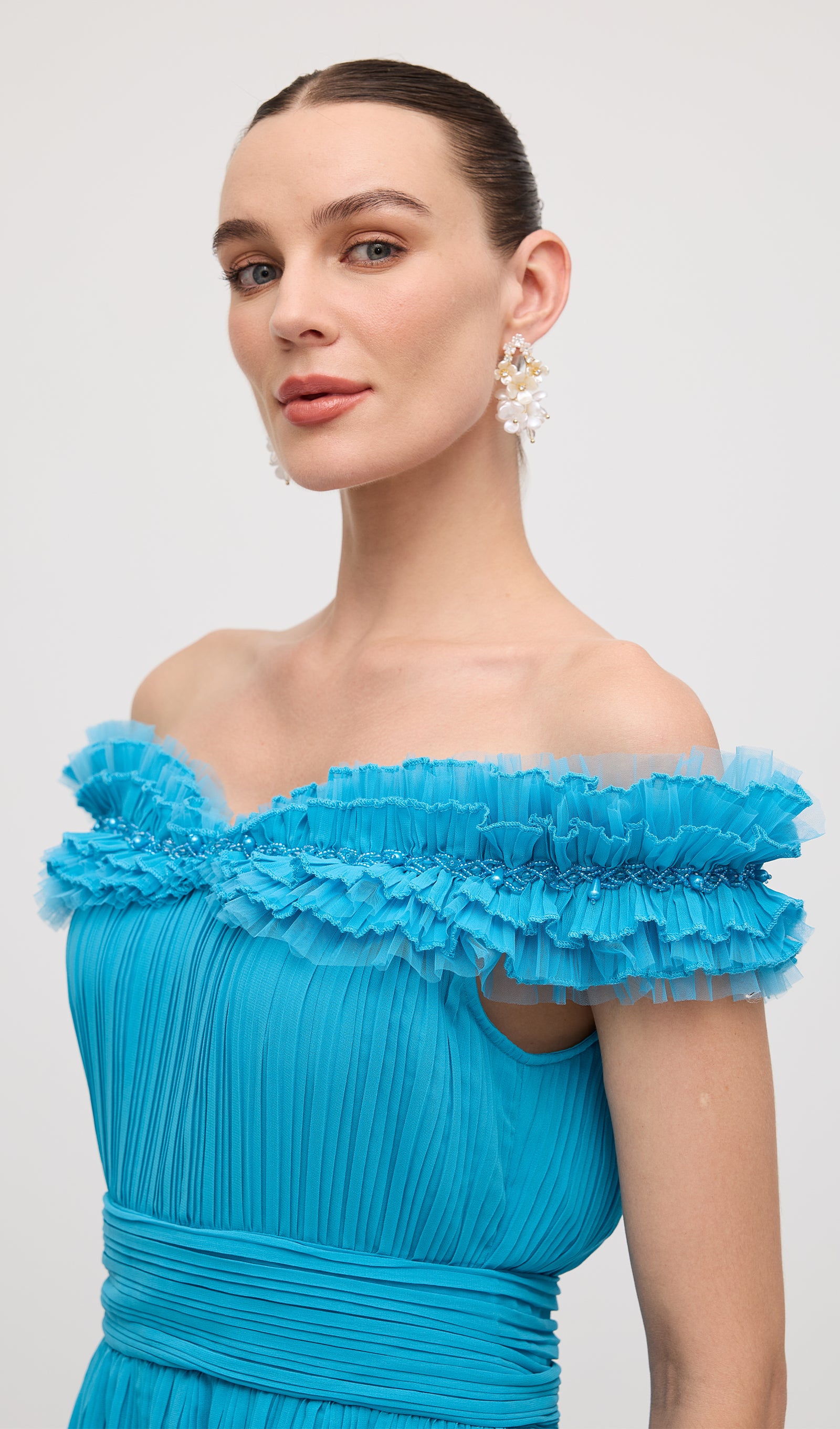 Midikleid in A-Linie mit Blumenmuster und Laternenärmeln