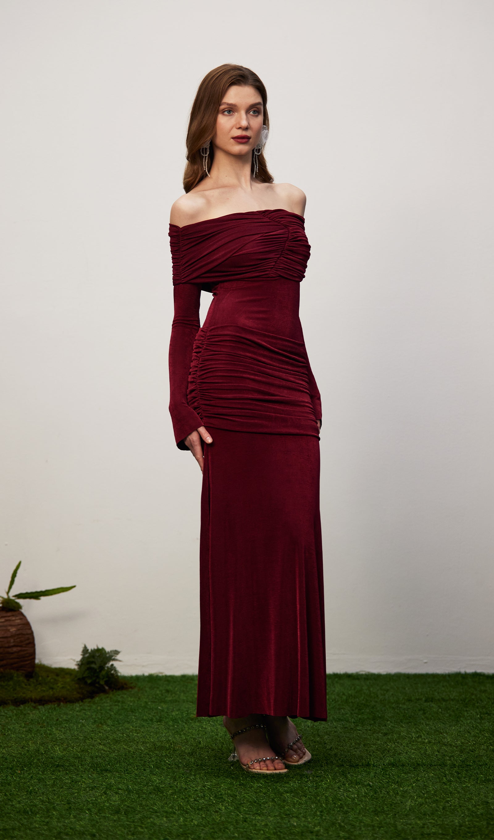 Midikleid in A-Linie mit Blumenmuster und Laternenärmeln