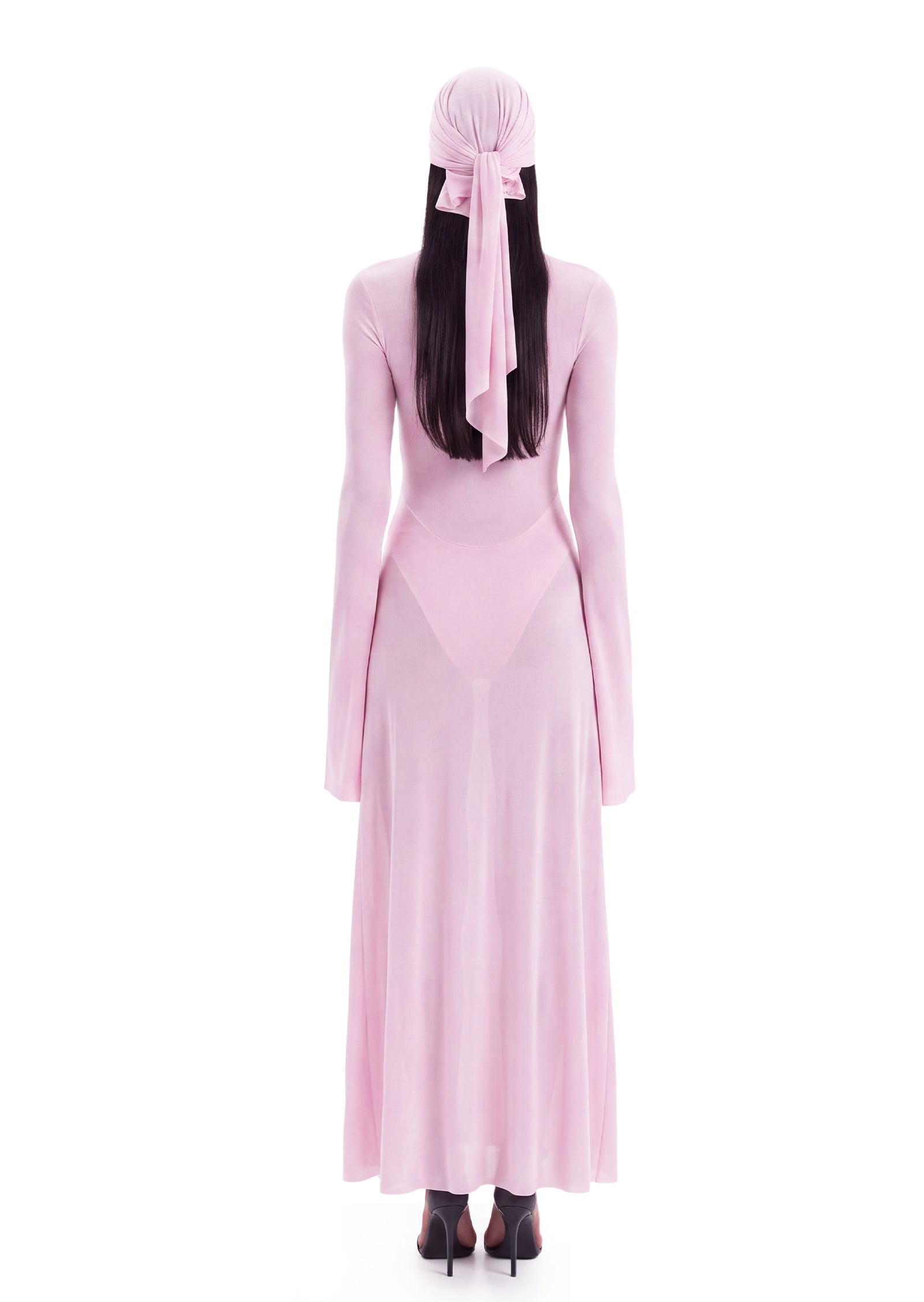 Kazi Long Sleeved Sheer Midi Dress In Pink