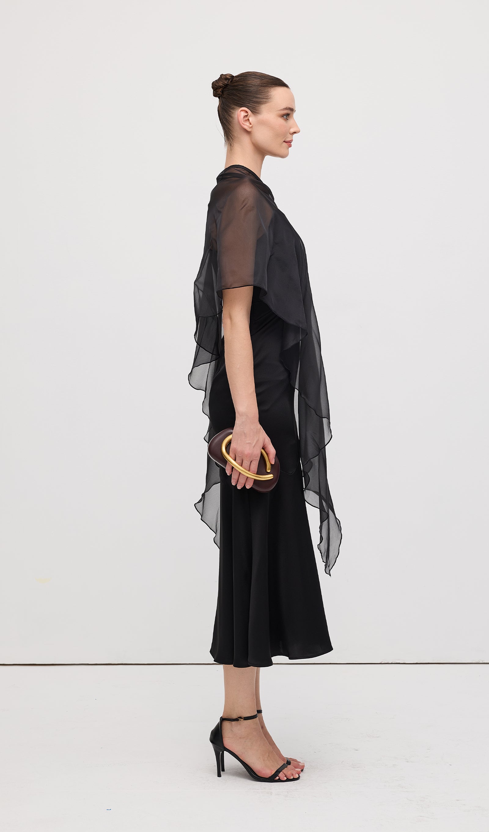 Midikleid in A-Linie mit Blumenmuster und Laternenärmeln