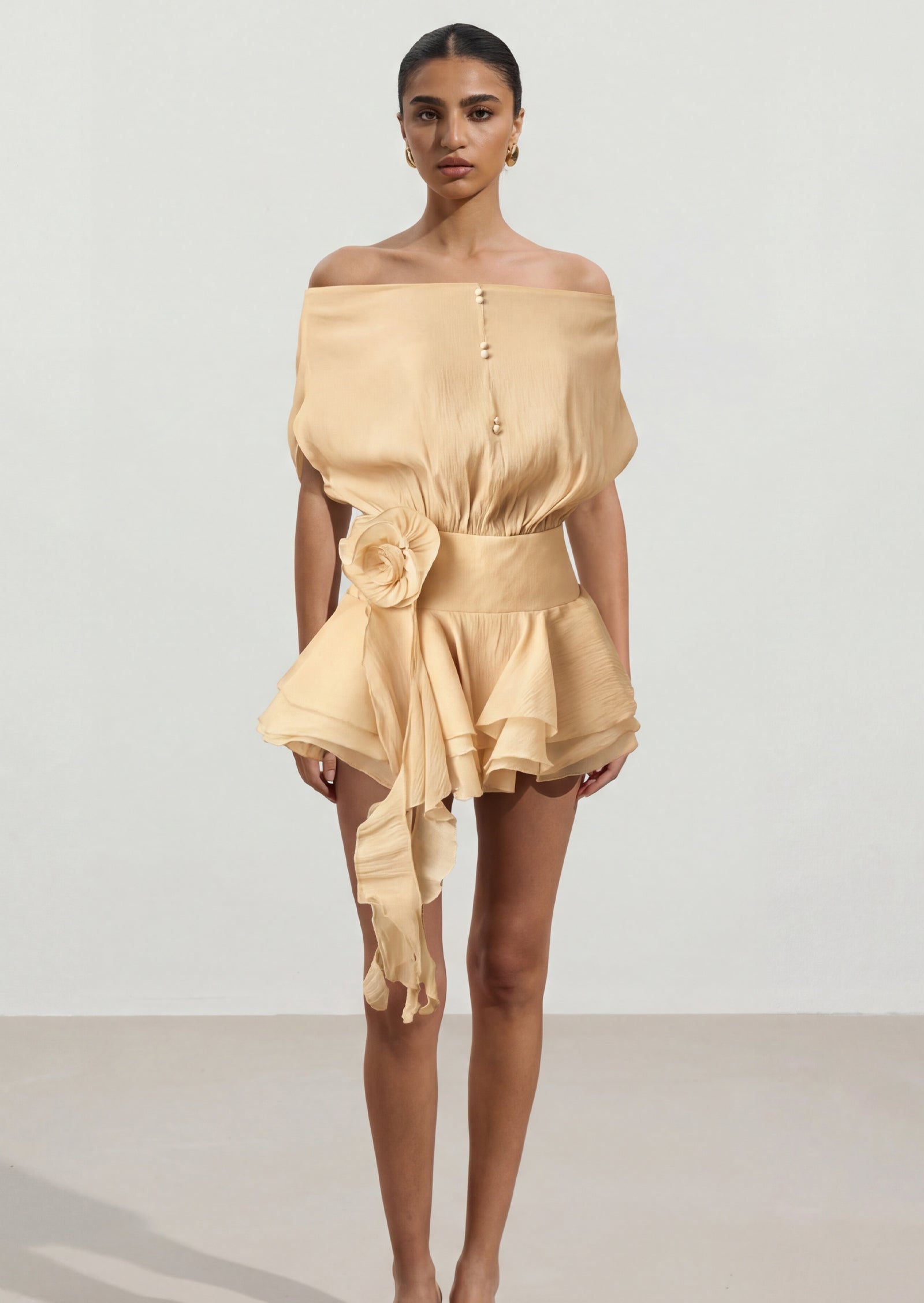 Midikleid in A-Linie mit Blumenmuster und Laternenärmeln