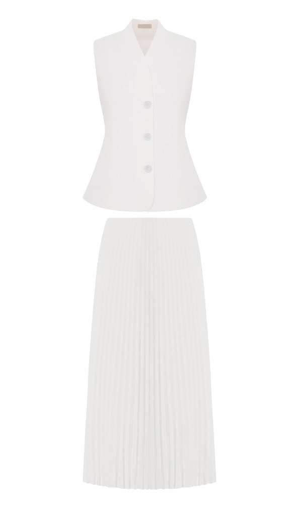 Flared Waistcoat & Pleated Midi Skirt Sets
