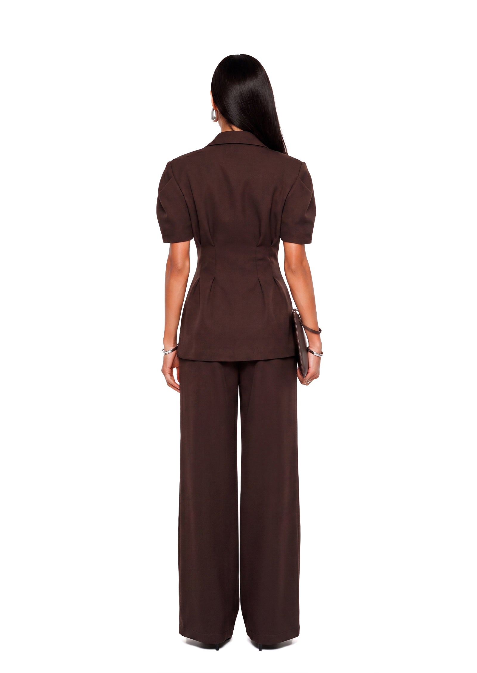 Adelle Short Sleeeve Waist-Sitting Suit In Coffee