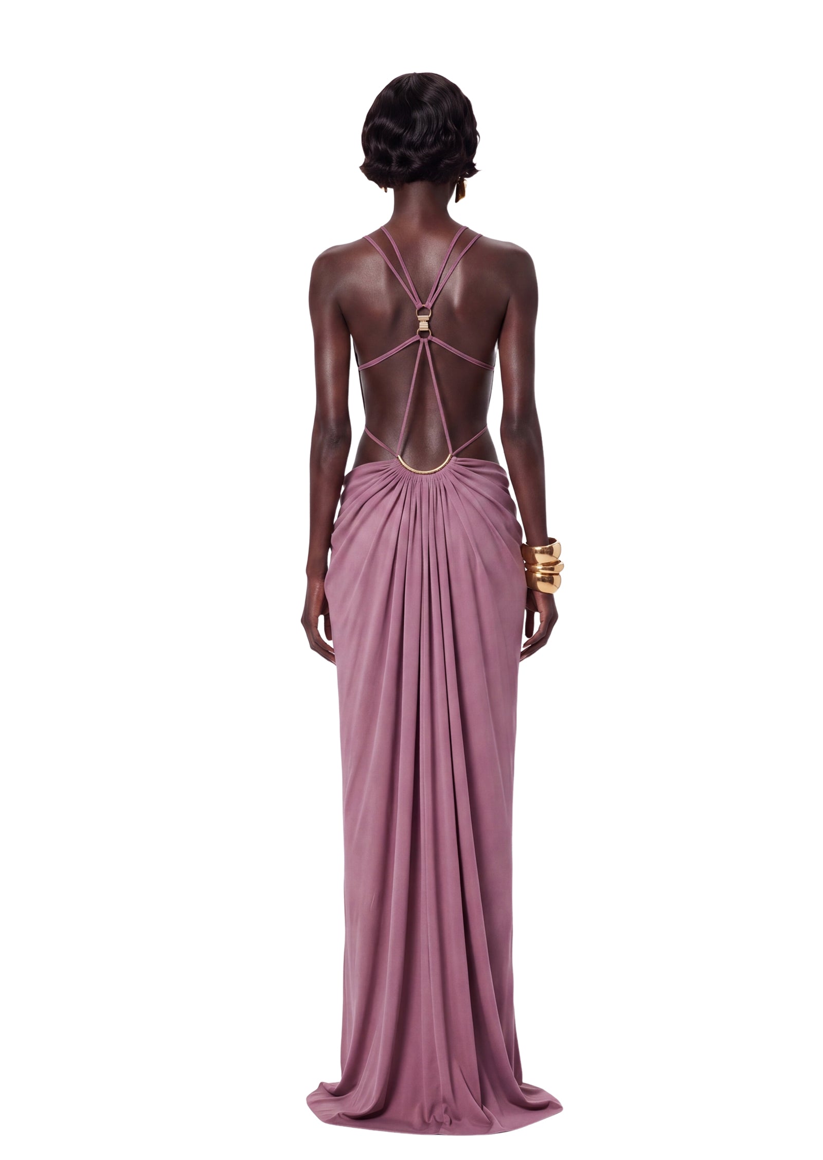Kaelem Open Back Stretch Maxi Dress In Grayish Pink