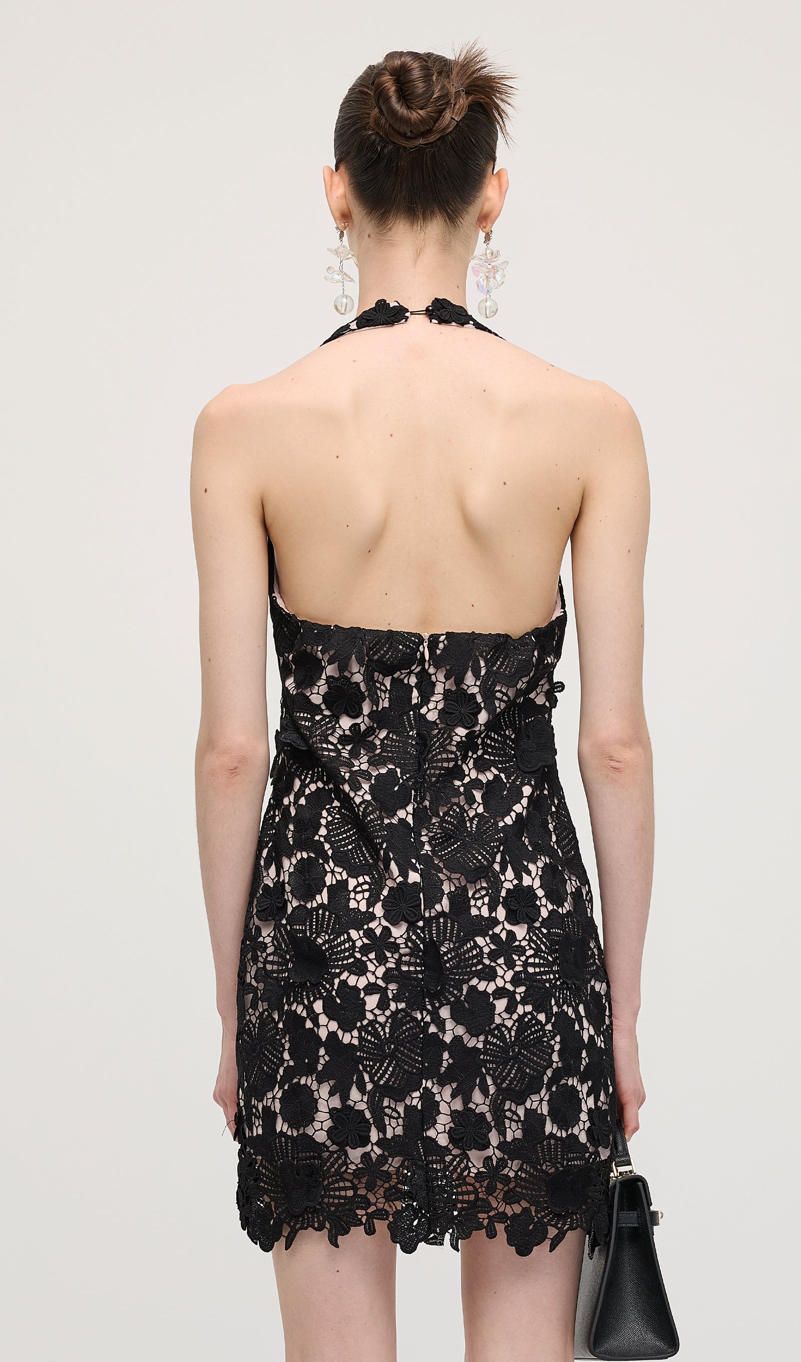 Halter Lace Mini Dress In Black