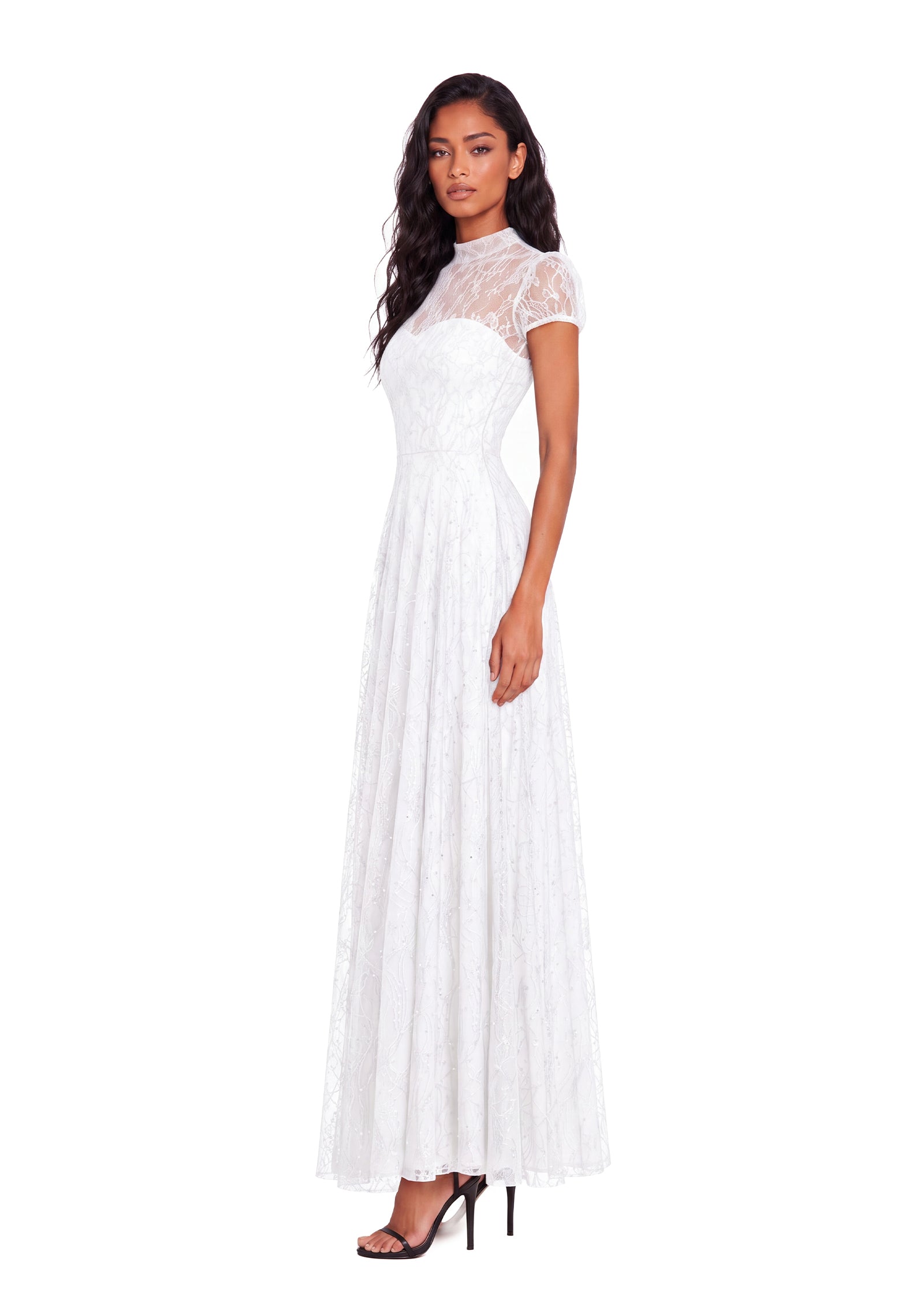 Midikleid in A-Linie mit Blumenmuster und Laternenärmeln