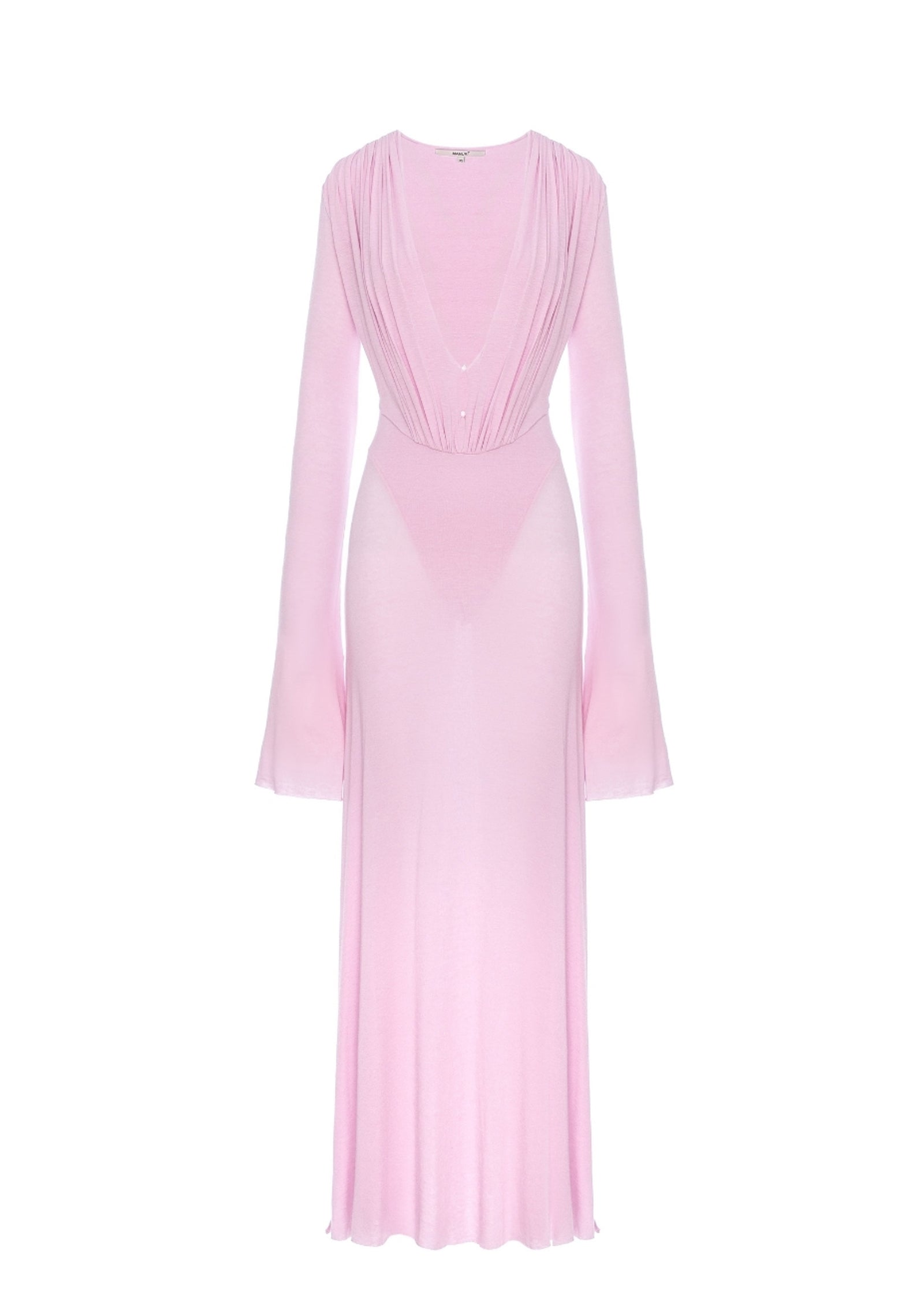 Kazi Long Sleeved Sheer Midi Dress In Pink