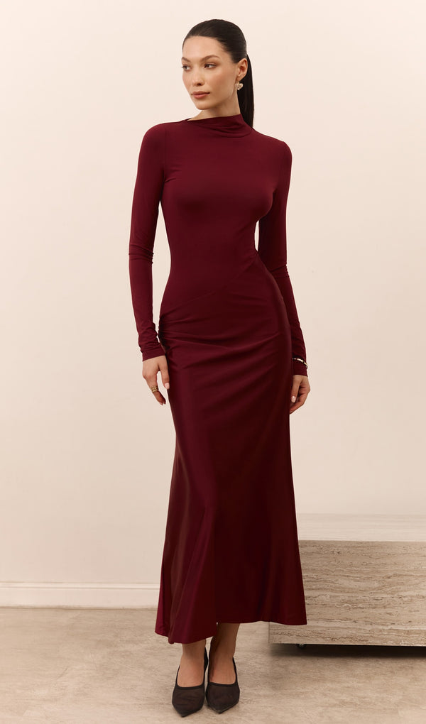 Combination Maxi Dress With Satin In Red