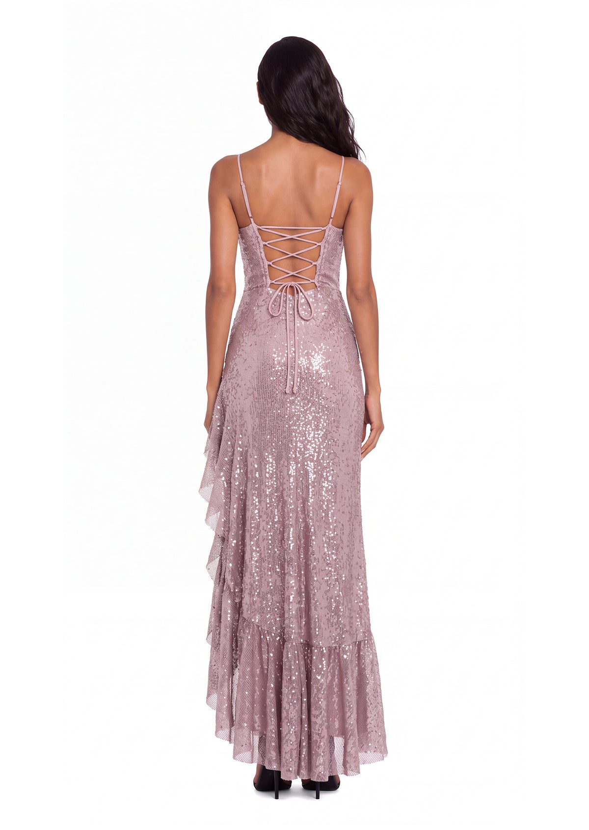 Yanaba Slit Ruffled Sequin Maxi Dress In Pink