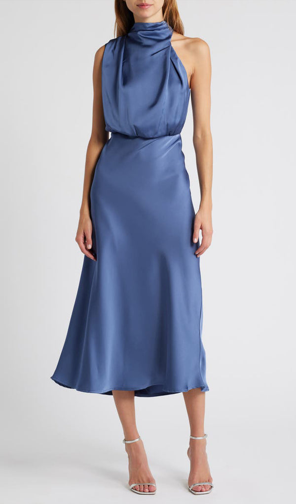 Asymmetric Satin Midi Dress Daisy Blue