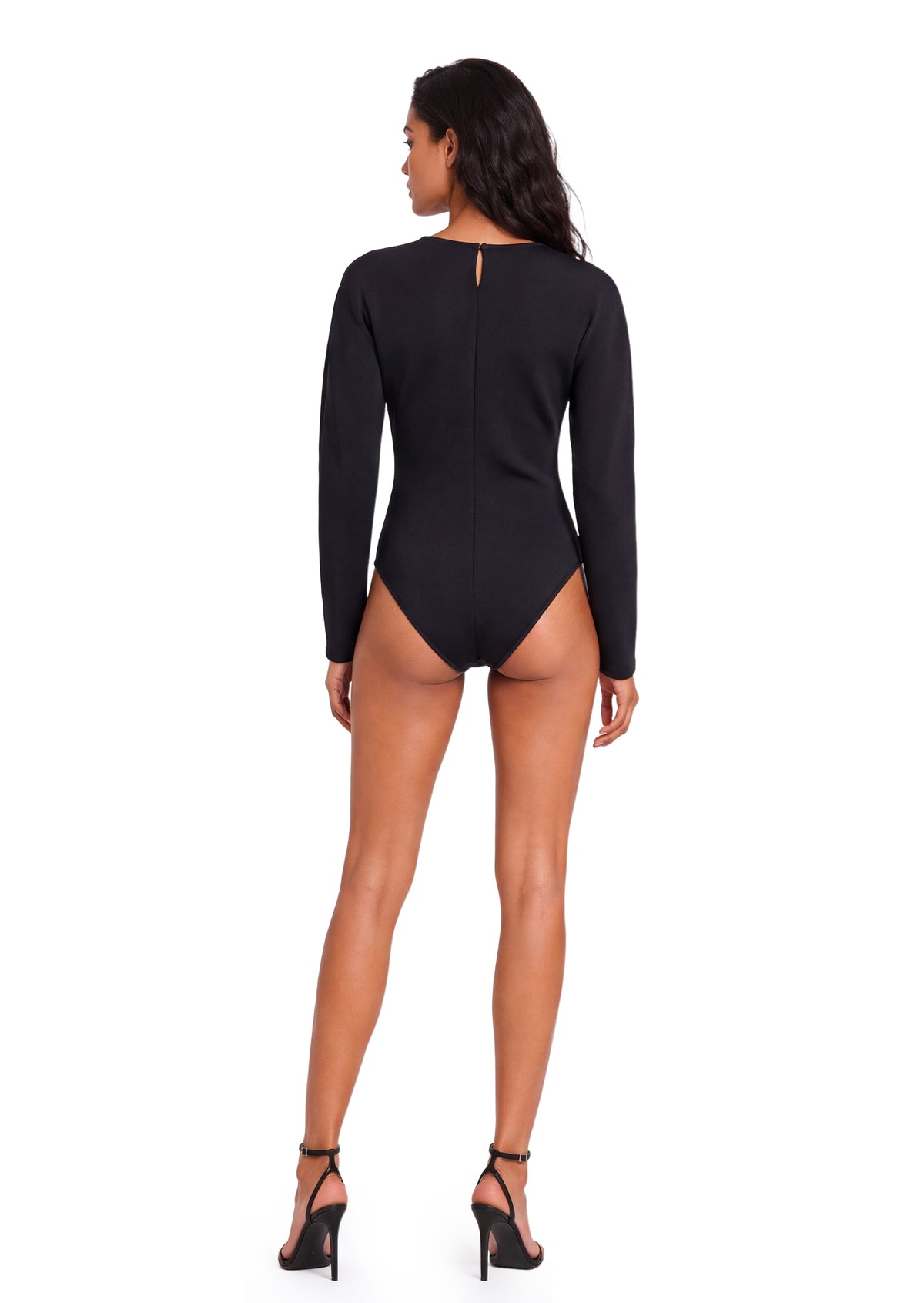 Abelard V Neck Long Sleeve Bodysuit  In Black