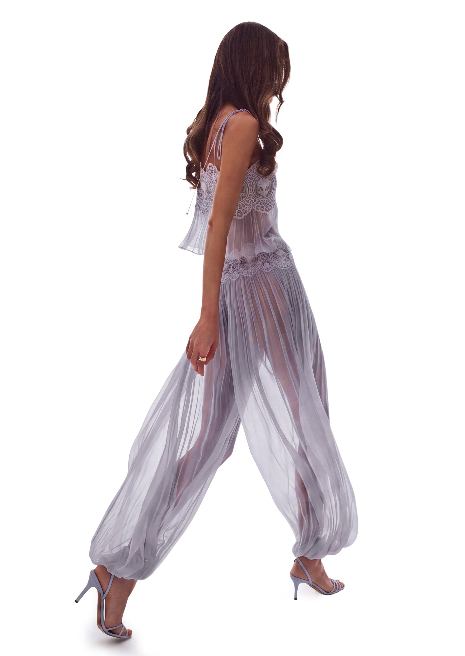Luenie Chiffon Top & Pant Two Piece Set In Light  Purple