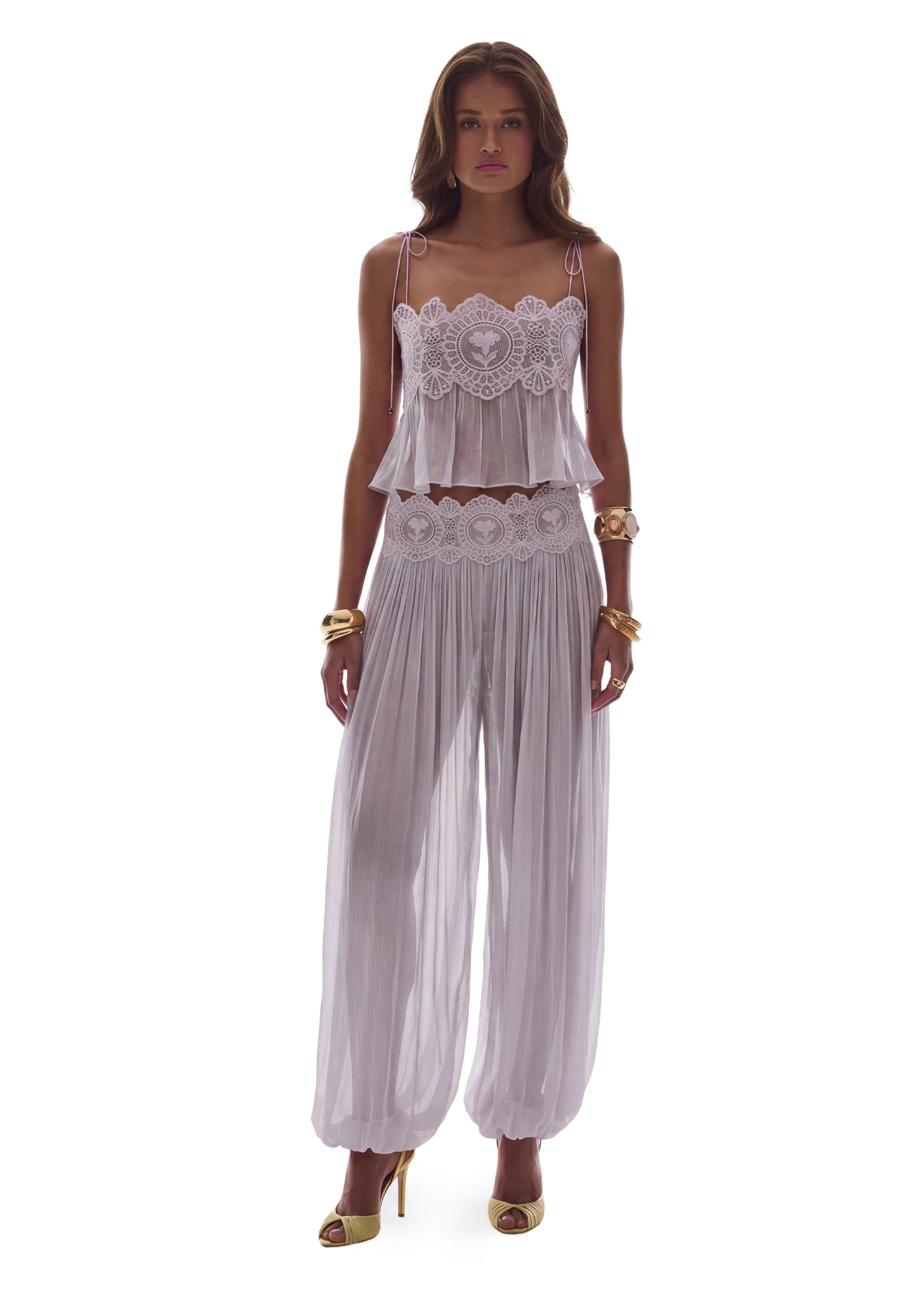 Luenie Chiffon Top & Pant Two Piece Set In Light Grayish Purple