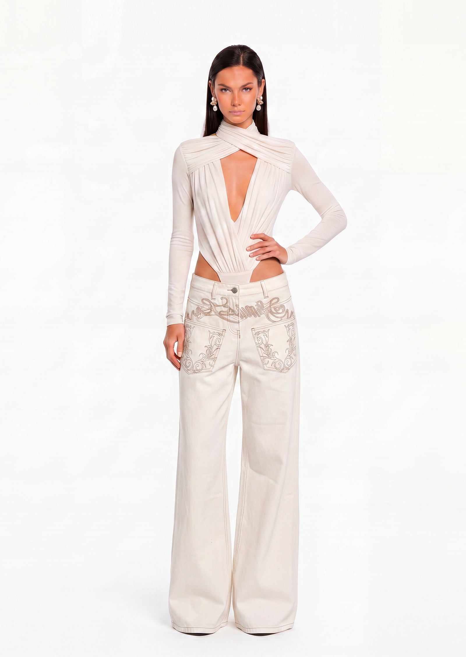 Occhave Cut Out Bodysuit In White